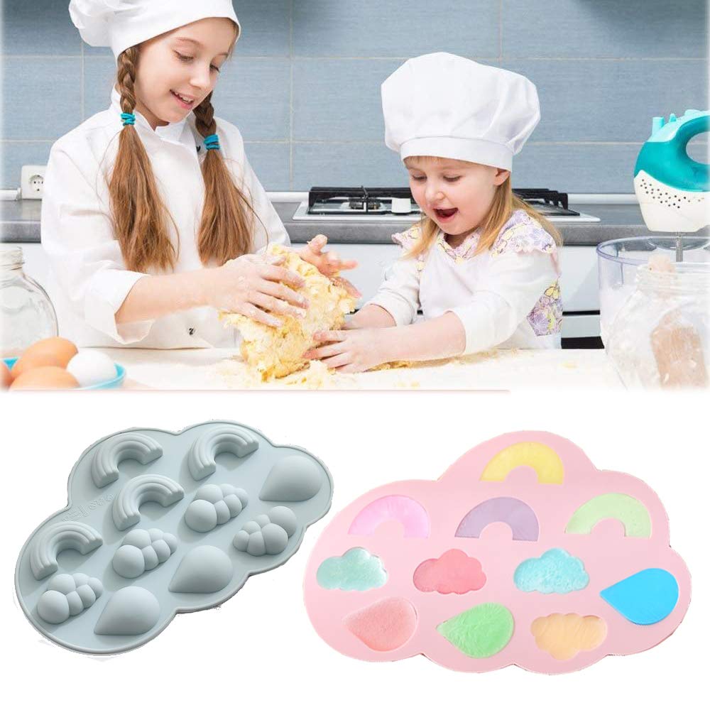 3D Rainbow Cloud Raindrop Silicone Mold 2 Pack Cake Border Fondant Molds Cake Decorating Tools Chocolate, Candy,Gumpaste Moulds