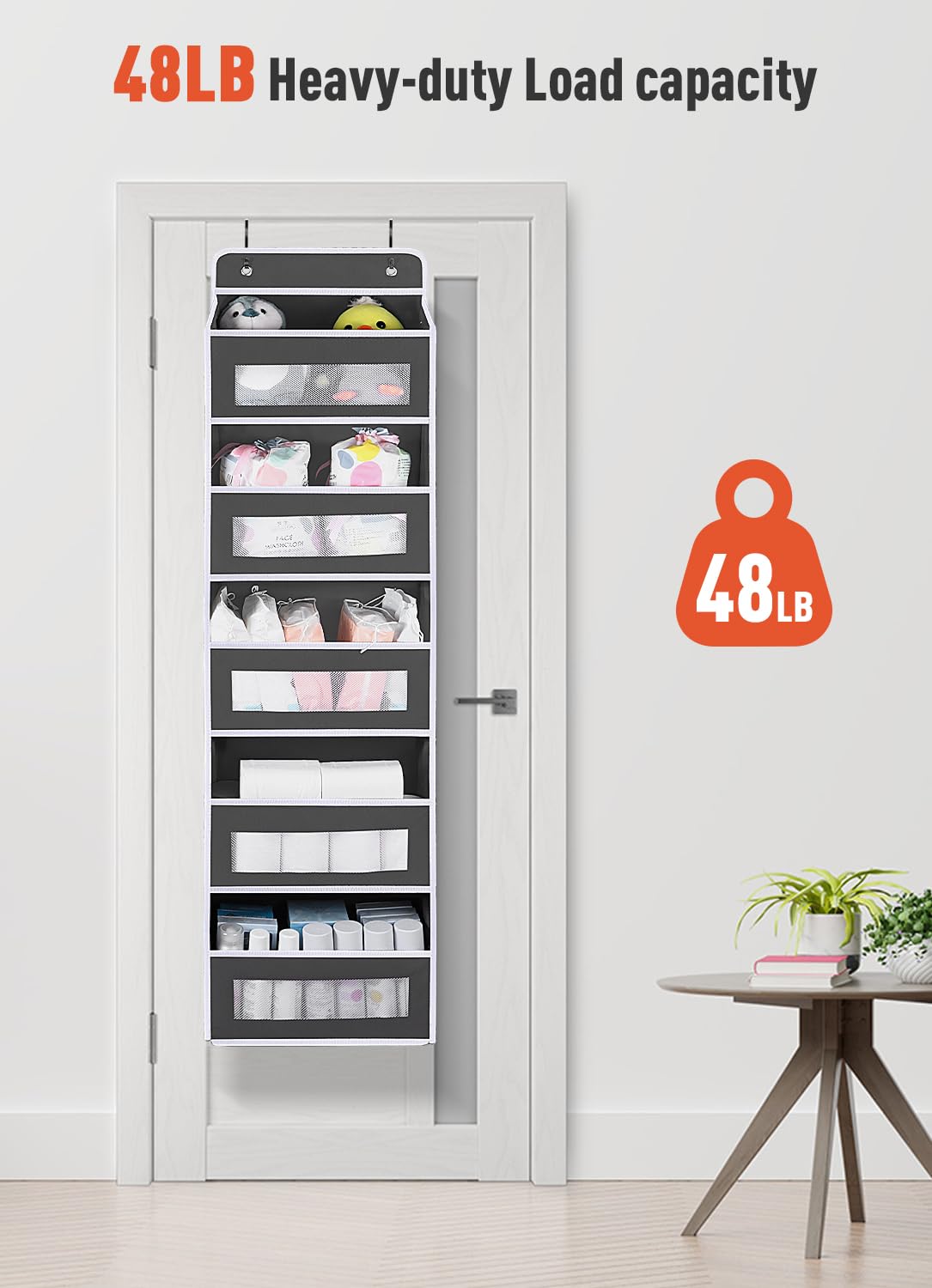 Bloroom Over The Door Organizer Storage, 5 Shelf Hanging Door Organizer With 10 Large Capacity Pockets, Anti Tilt 48 Lb Load Beh