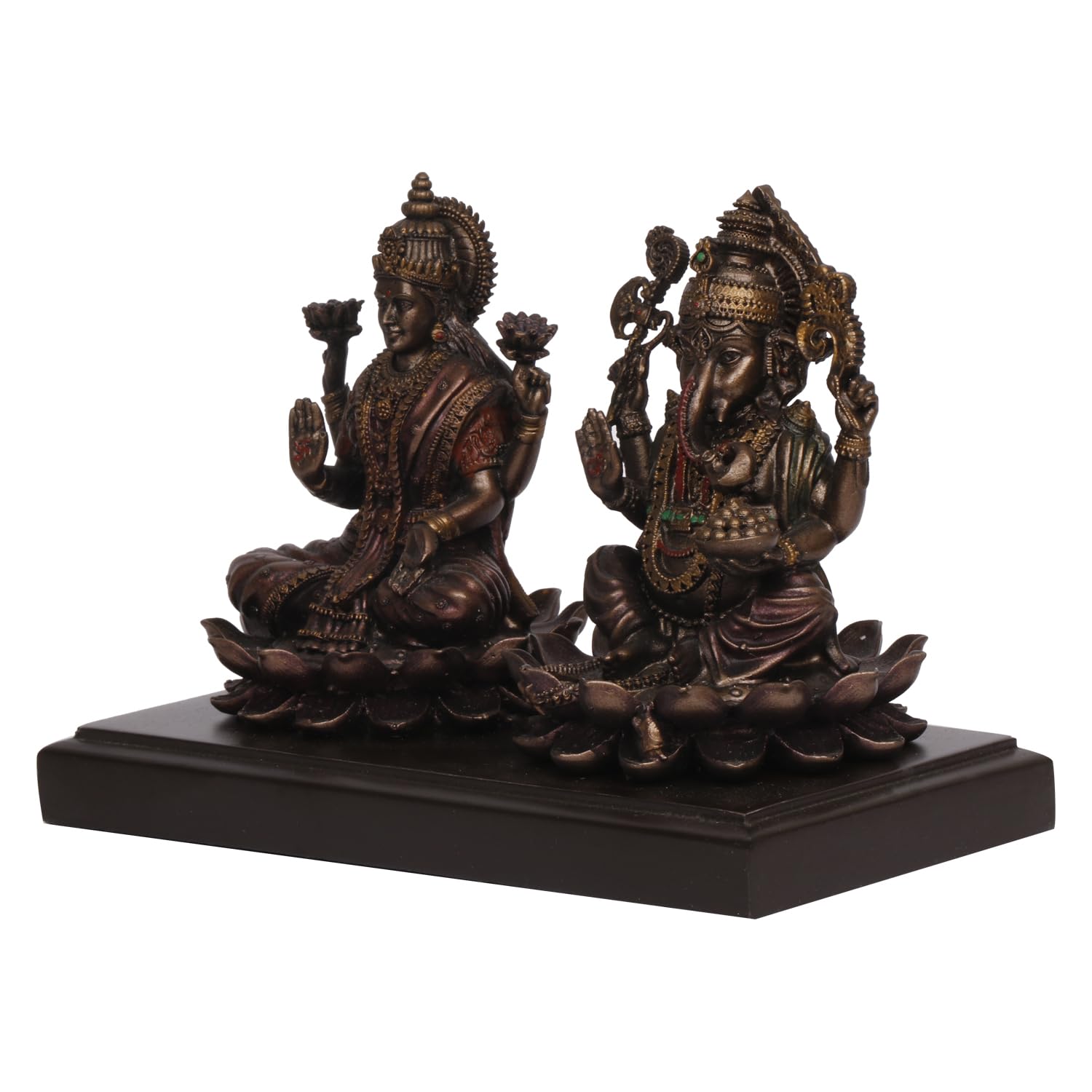 Artvarko Lakshmi Ganesha Idol Ganesh Laxmi Cold Cast Resin Statue Bronze Finish Murti Statue For Diwali Puja Home Office Success