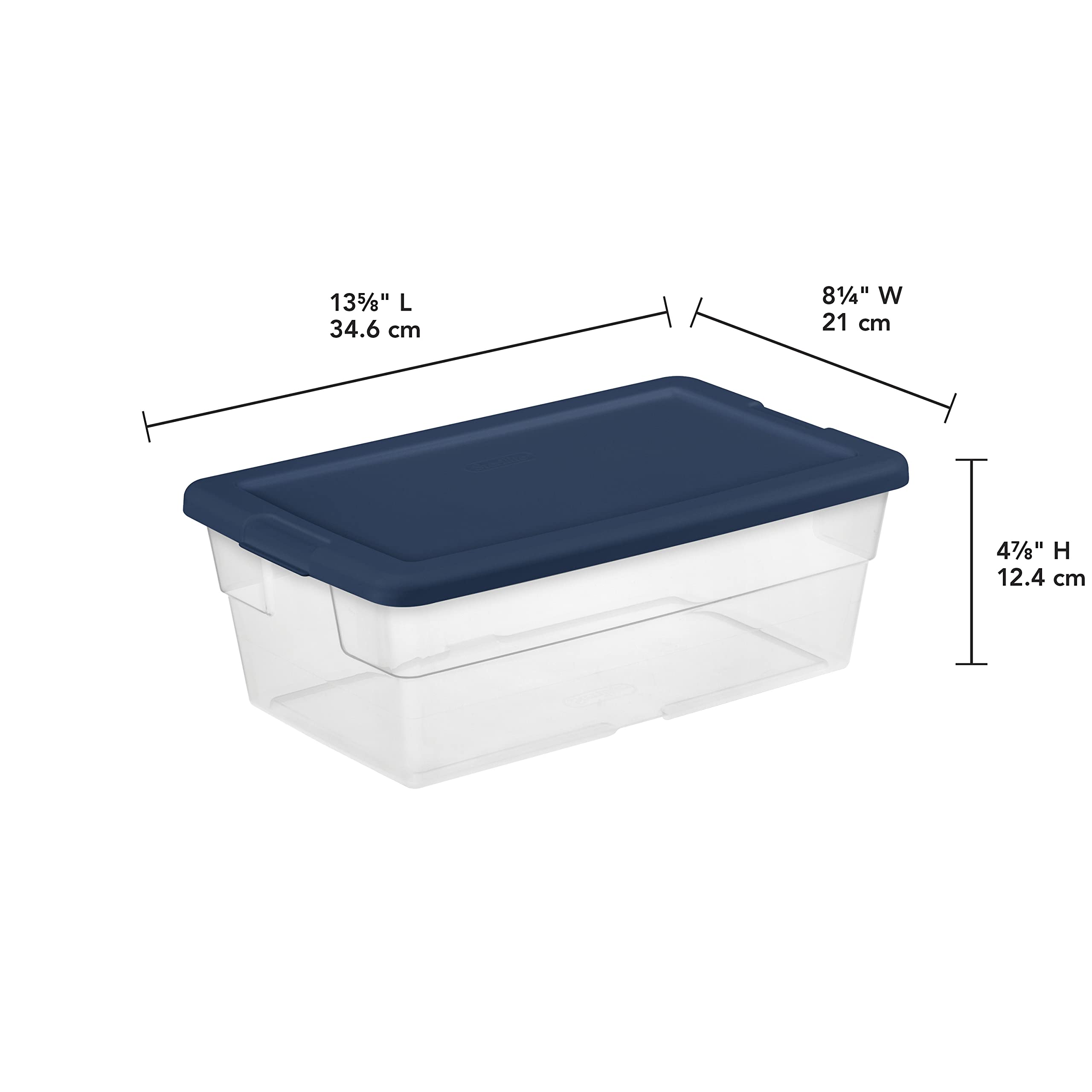 Sterilite Stackable 6 Quart Home Storage Tote Container With Handles For Efficient Space Saving Household Organization, Marine B