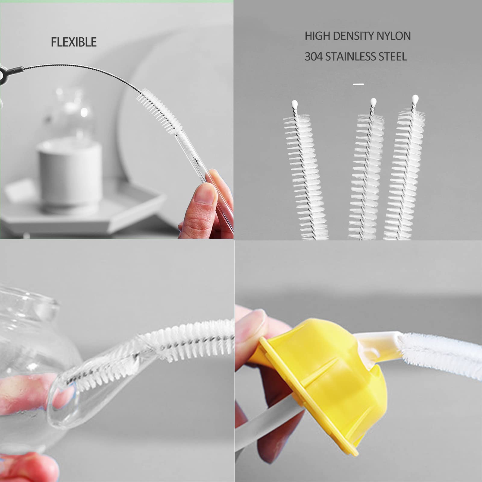 Water Bottle Cleaner Brush Set, Meritpick 3 In 1 Multipurpose Bottle Gap Cleaner Brush & Long Handle Silicone Bottle Brush & Str