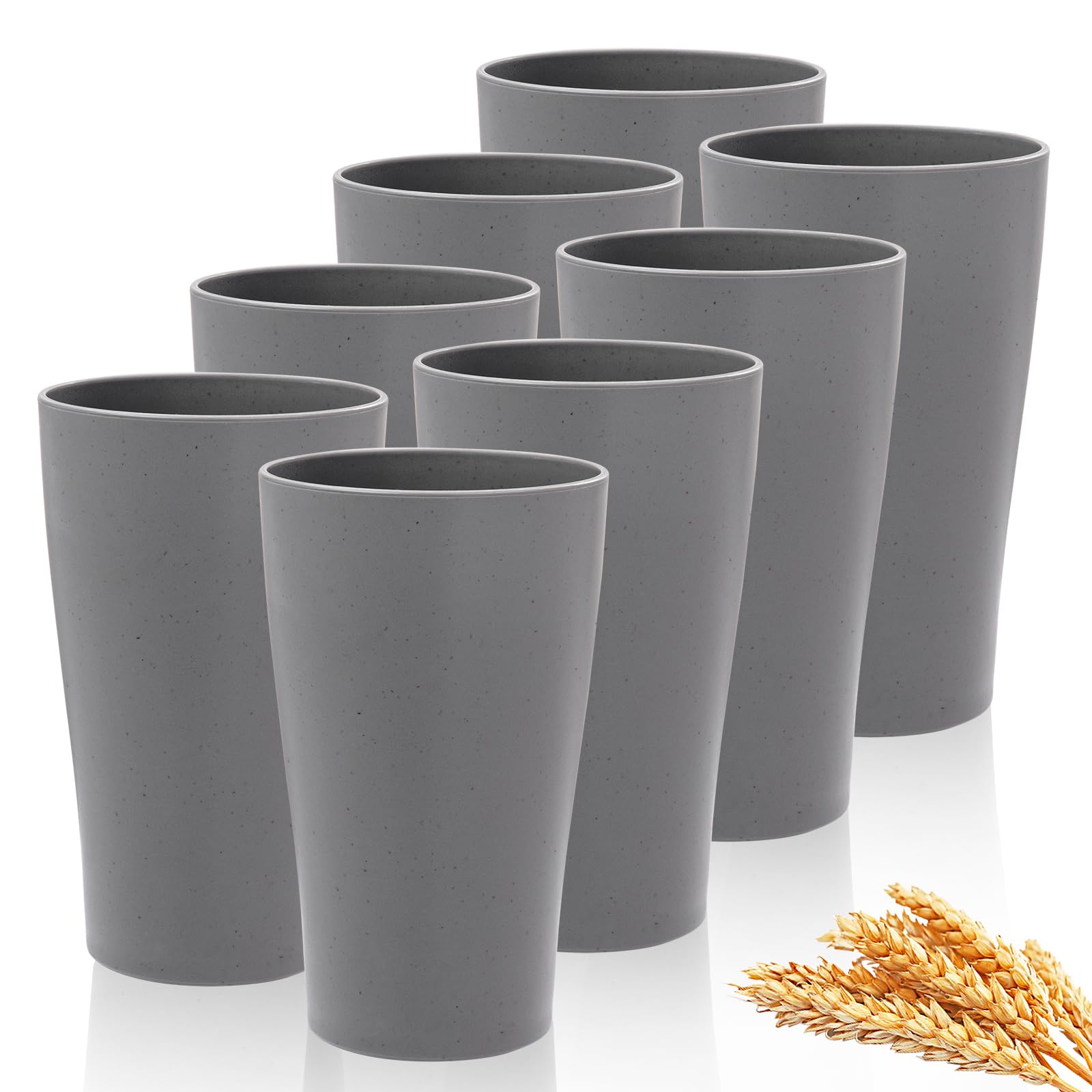 ejonirinjonir EI 8pcs Dark Grey Wheat Straw Cups,15oz Unbreakable Plastic Reusable Cups,Plastic Tumbler Cups for Kitchen,Dishwas