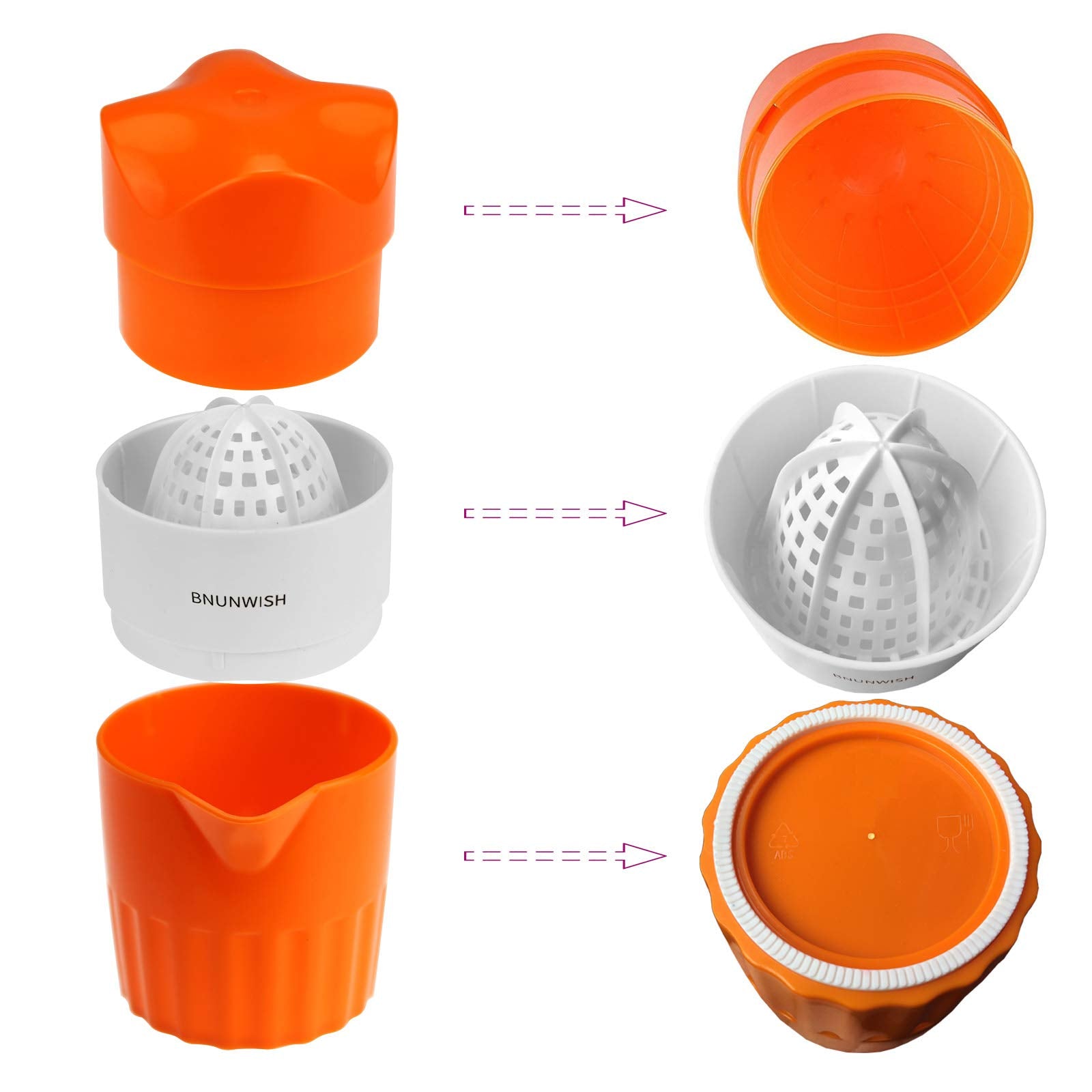 Hand Juicer Citrus Orange Squeezer Manual Lid Rotation Press Reamer For Lemon Lime Grapefruit With Strainer And Container, 2 Cup