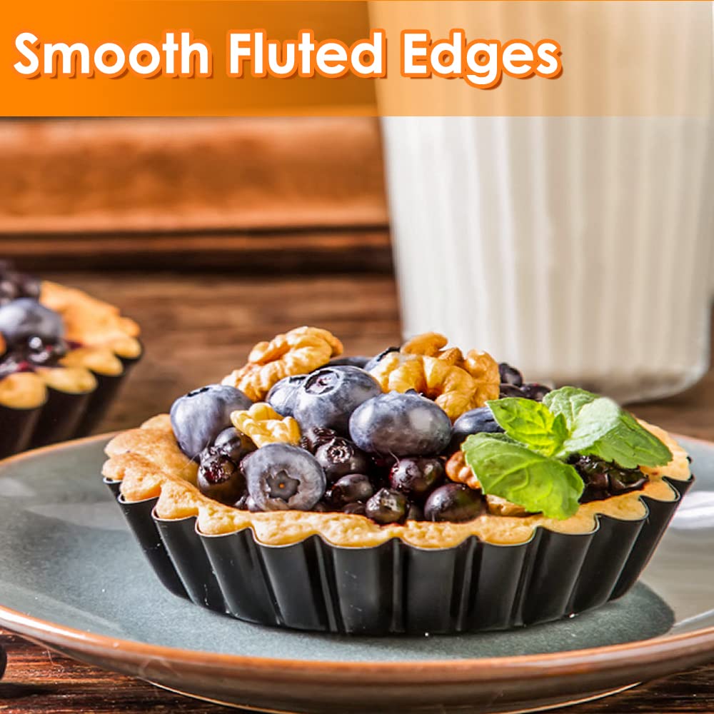 Cyimi Mini Tart Pan Set Of 12, Non-Stick 4 Inch Quiche Pan, Removable Bottom Tart Pan For Pies, Quiche Bakeware, Cheese Cakes, D