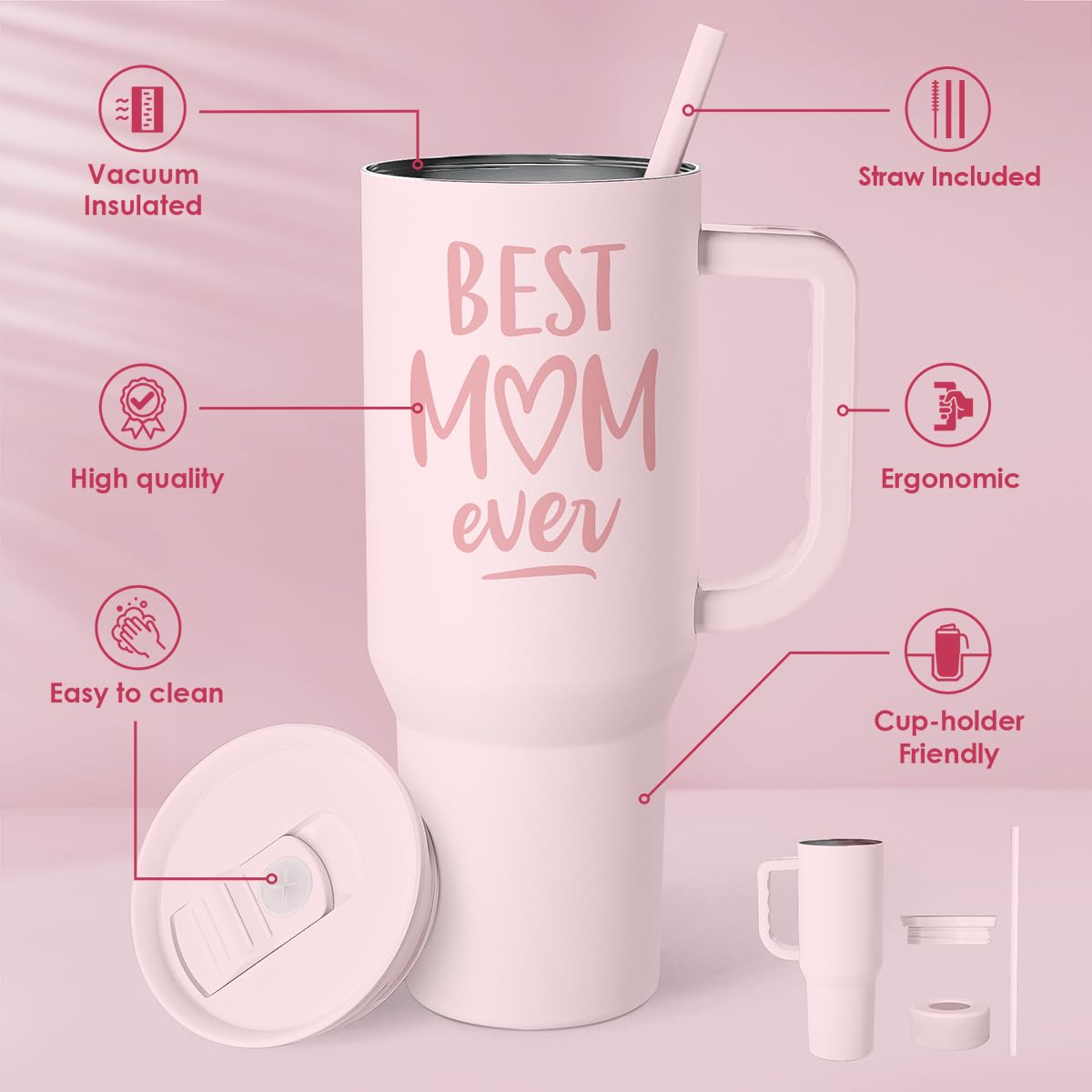 Gift for Mom - Best Mom Stainless Steel Tumbler with Handle, Travel Coffee Mug for Moms - Gifts for Birthday Christmas Mothers D