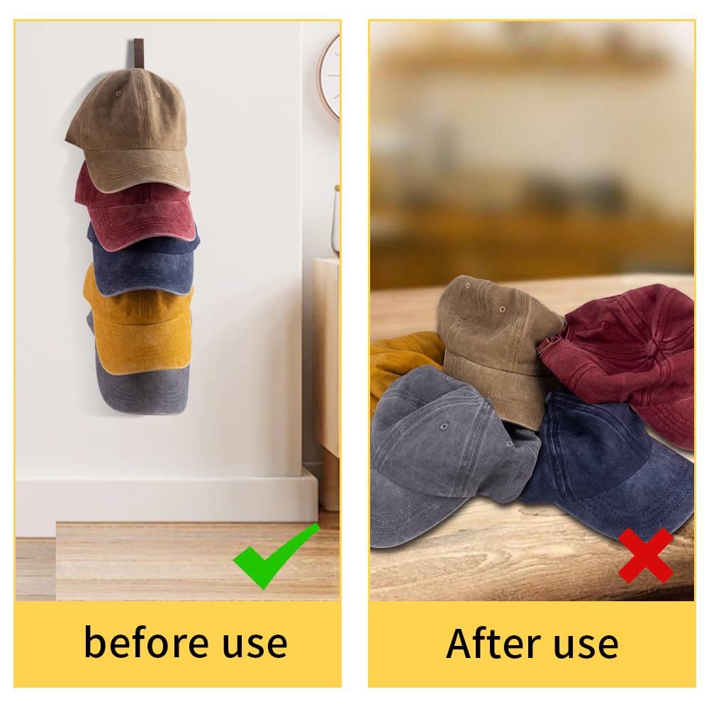 SOEWIOU Wall Mounted Hat Rack - Wooden Baseball Cap Organizer, 3 Pcs, Walnut Finish, Model HK-SW-0006 for Bedroom & Living Room