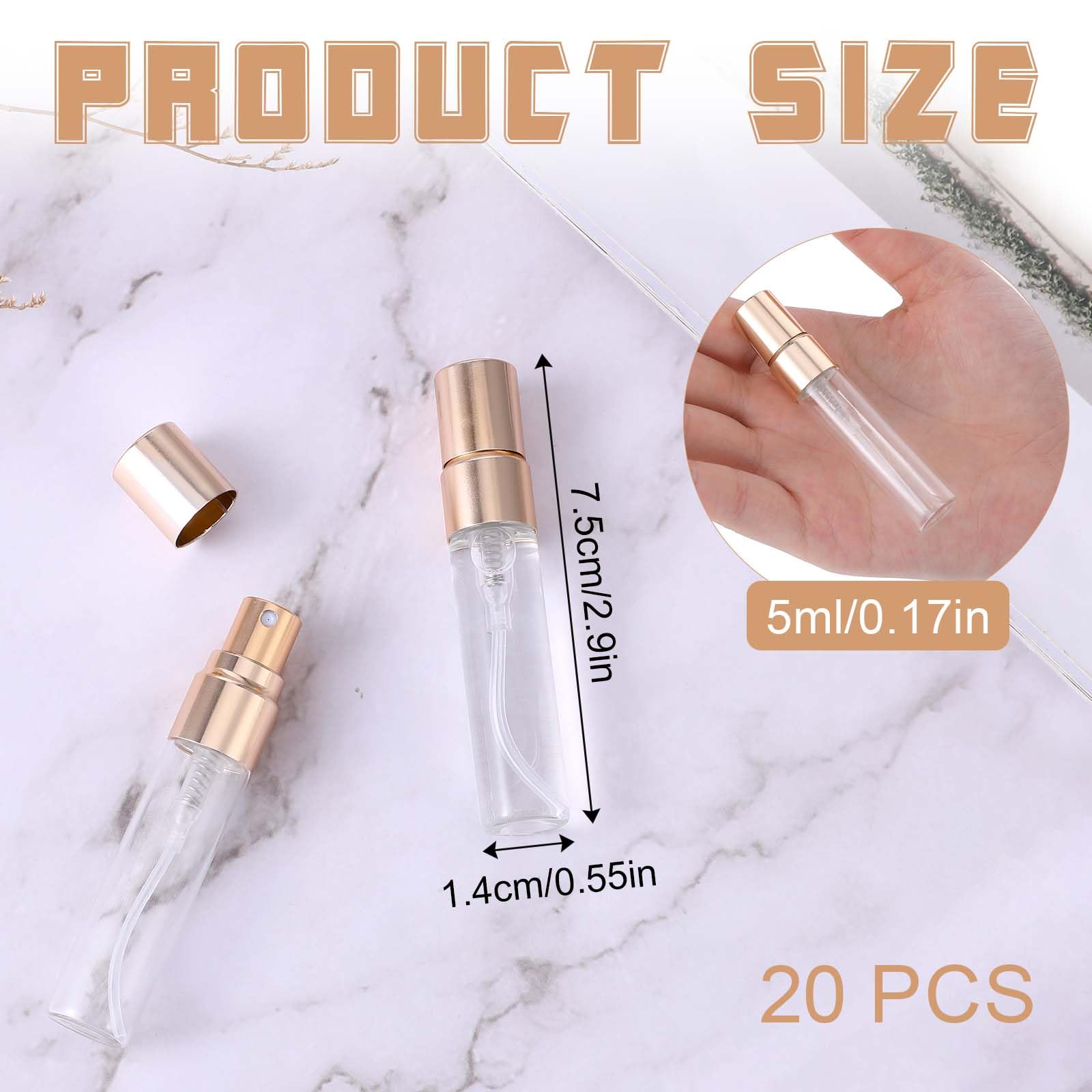 Xthrotsenk 20 Pack 5Ml Atomizer Glass Spray Bottles Mini Spray Bottles Glass Perfume Bottle Decant Bottles Gold Mini Sample Bott