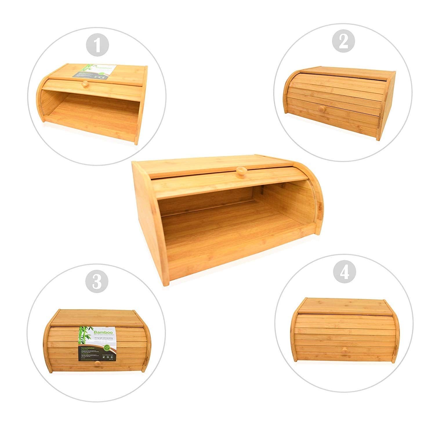 Royalhouse Natural Bamboo Roll Top Bread Box Kitchen For Countertop Food Storage, Large, No Assembly Required