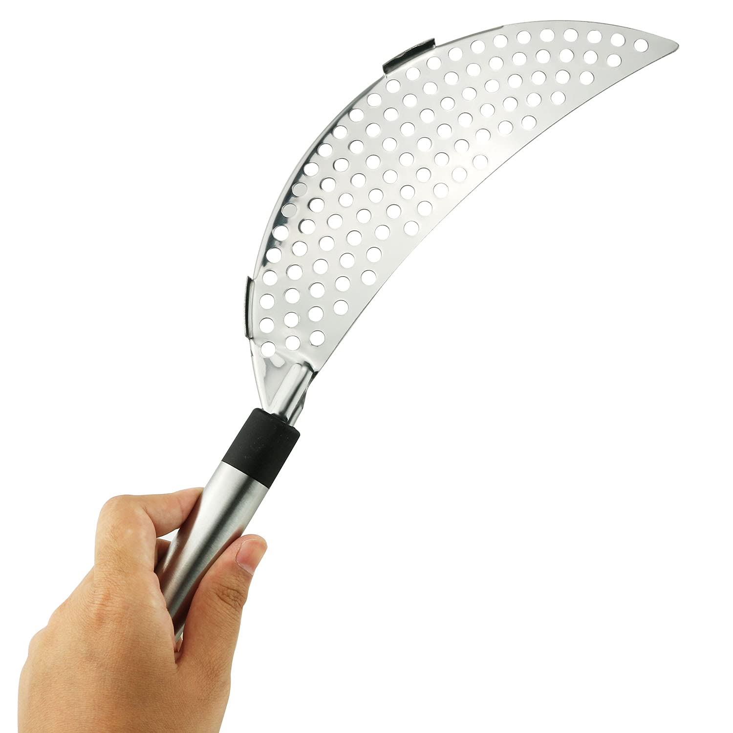 Tegg Crescent Pot Strainer Stainless Steel Grease Pasta Strainer Insert Drainer With Handheld For Different Pot Pan Kitchen Tool
