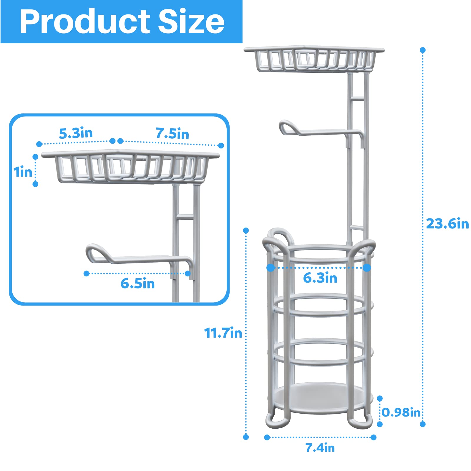 Toilet Paper Holder Stand With Shelf For Phone, Free Standing Tissue Roll Storage And Dispenser Rack For 4 Mega Rolls, Silver Gr