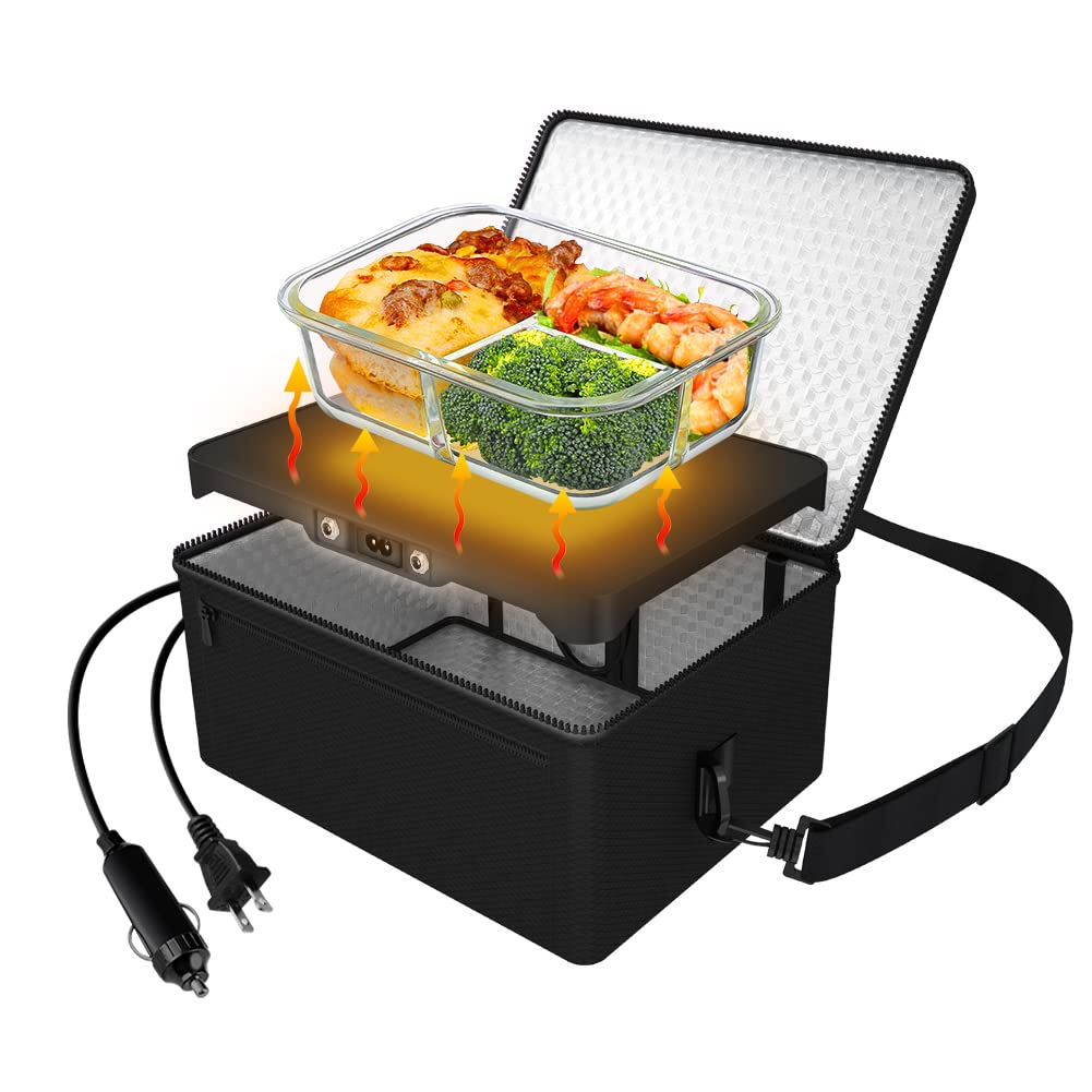 Portable Oven, 12V 24V 110V Car Food Warmer Portable Personal Mini Oven Electric Heated Lunch Box For Meals Reheating & Raw Food