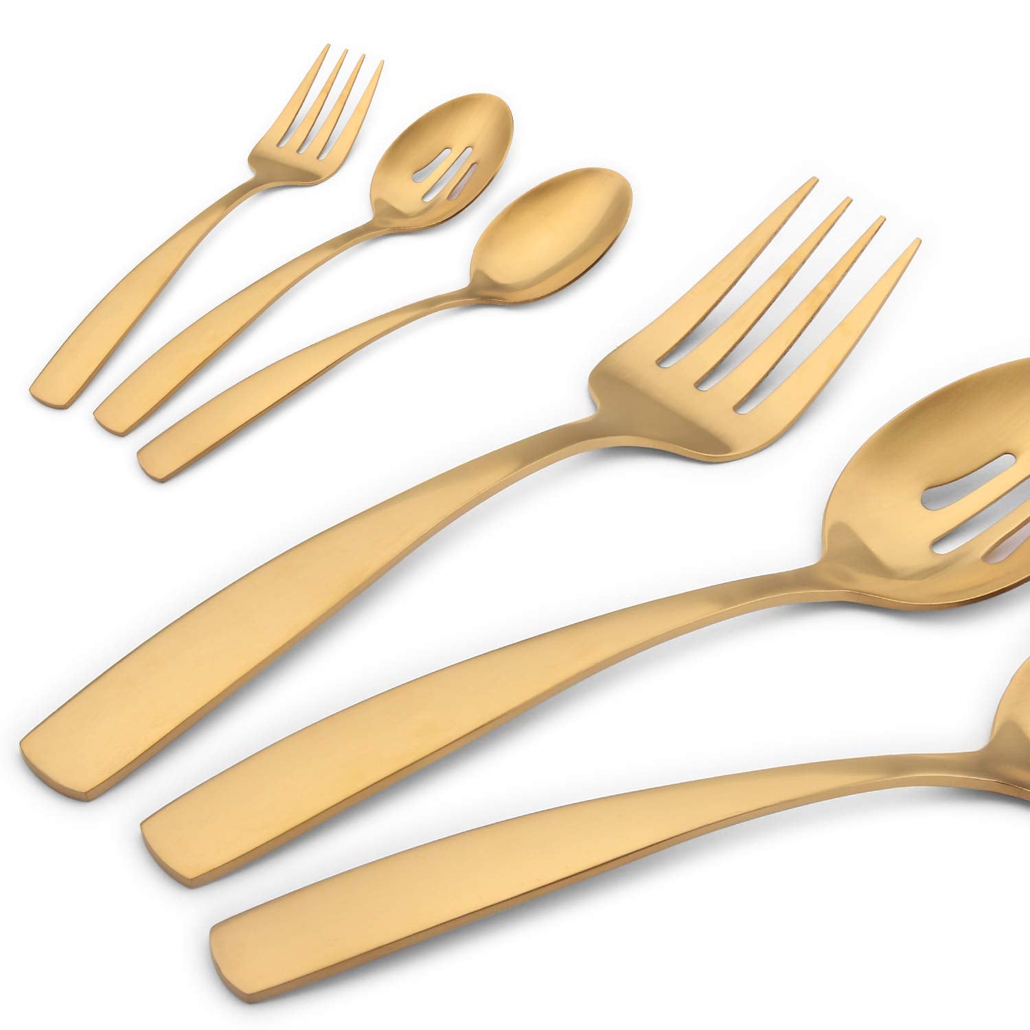 O.C.E. 5-Piece Matte Gold Serving Flatware Silverware Set, Utensil Set Of Stainless Steel, Satin Finish, Hostess Tableware Servi