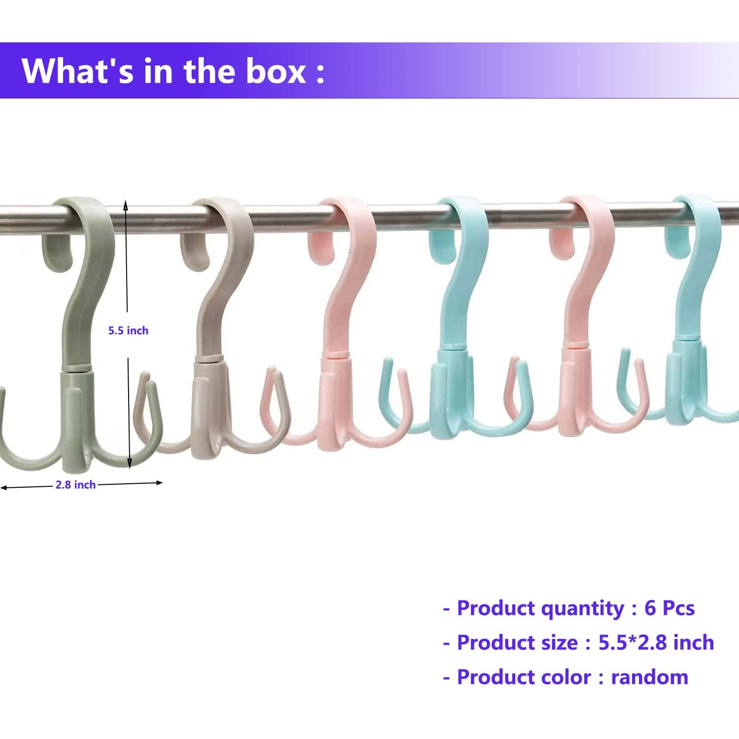 Jialto 4 Pcs Multi-Function 360 Degree Rotatable 4 Claw Hook Closet Hanging Organizer Hangers For Closet Organizer, 360 Degree R