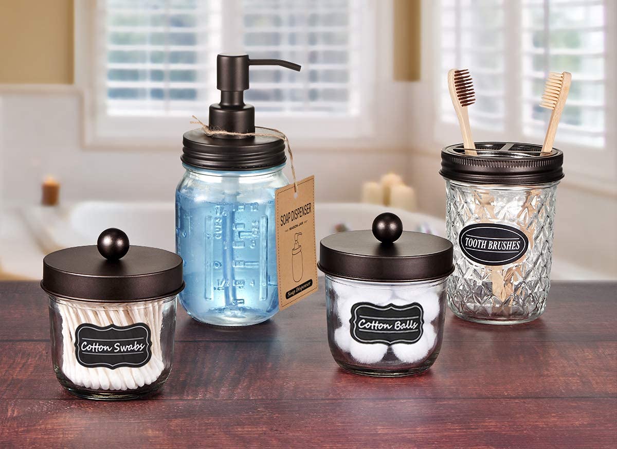 Amolliar Mason Jar Liquid Soap Dispenser Lid, 304 Stainless Steel Pum Lid For 16Oz Regular Mouth Mason Jar, Rustic Farmhouse Dec