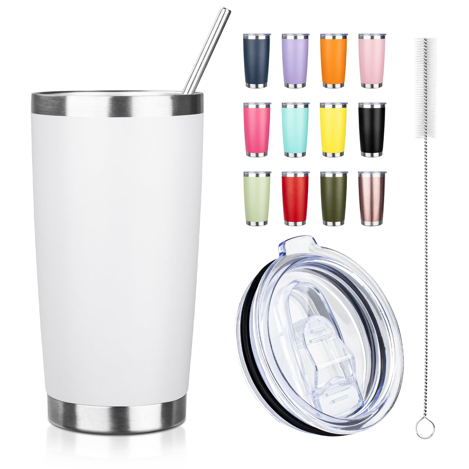 Atikzhe 20Oz Tumbler With Straw And Brush, Stainless Steel Vacuum Insulated Tumbler, Double Wall Insulated Coffee Tumbler For Ou