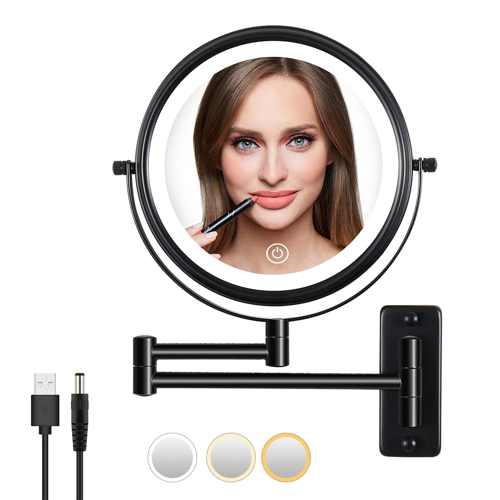 Lansi Rechargeable Wall Mounted Lighted Makeup Mirror, Mounted Makeup Magnifying Mirror With Lights,10X Led Vanity Mirror Wall M