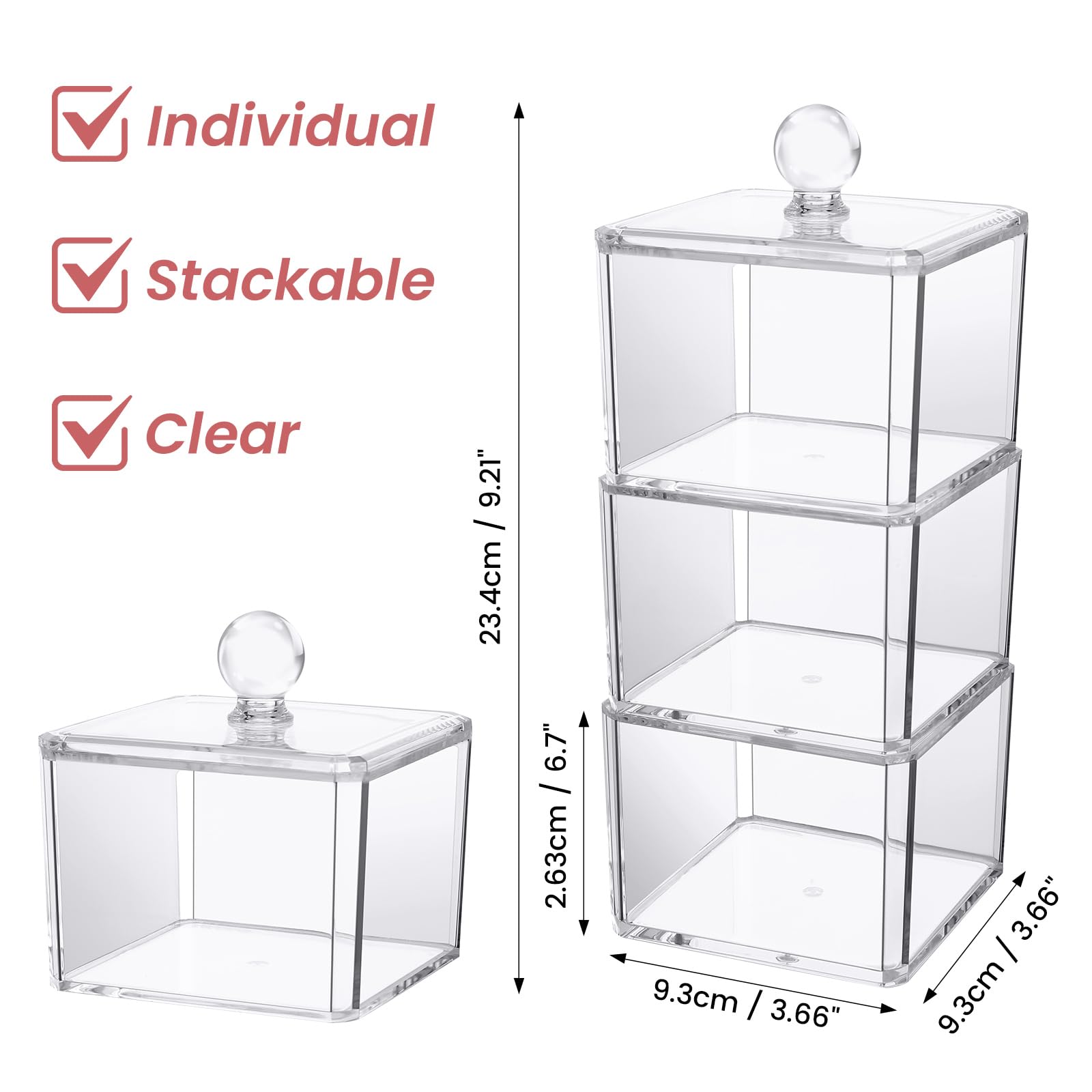 BLVRYVIO Hair Accessories Organizer for Girls  Clear 3 Stackable Acrylic Hair Tie Organizer for Headband  Bows  Cotton Swab Organization  Bathroom Containers Hair Clip Holder Storage with Lids