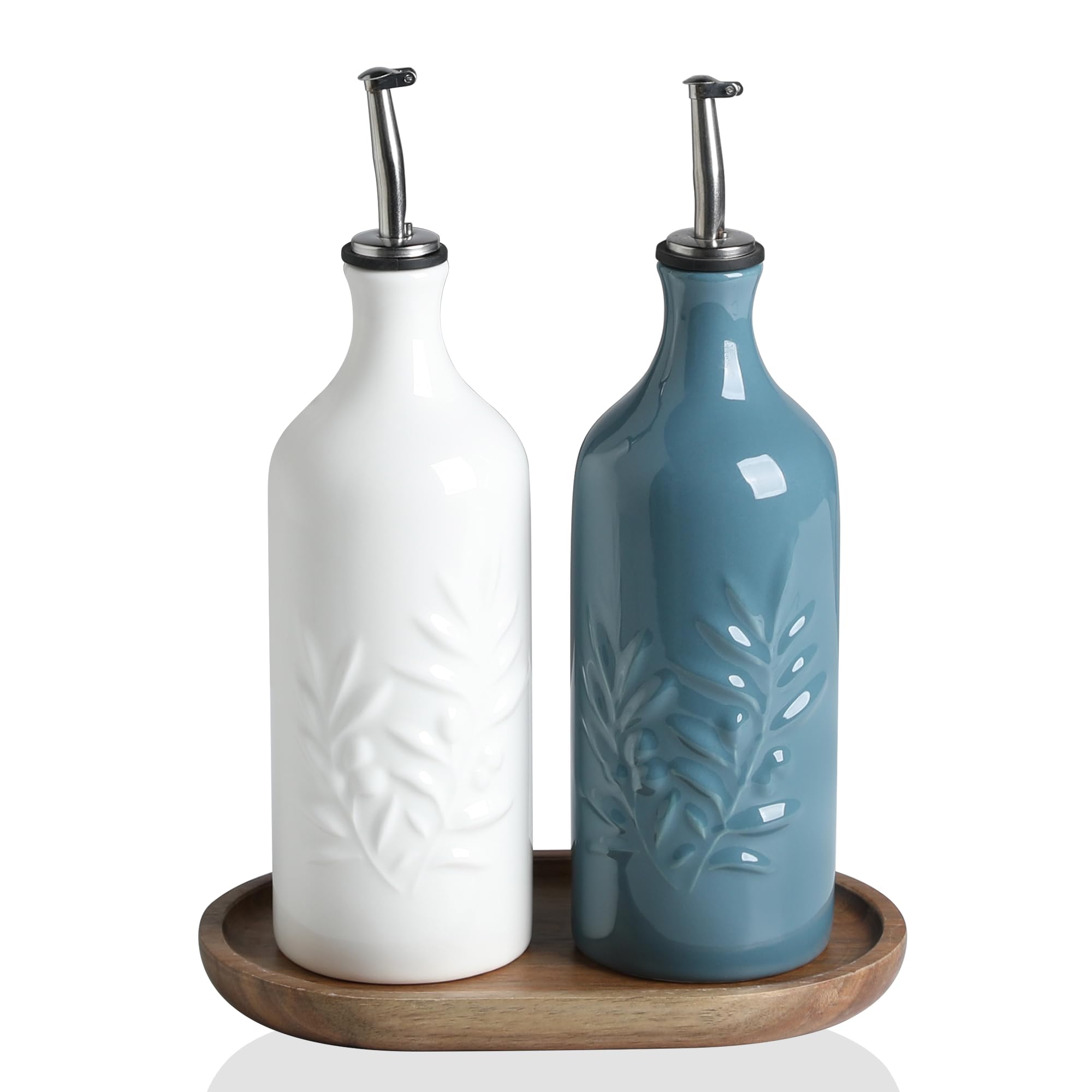 Sweejar Ceramic Olive Oil Dispenser Bottle, 20 Oz Relief Opaque Oil Cruet Protects To Reduce Oxidation, Suitable for Storage Vin