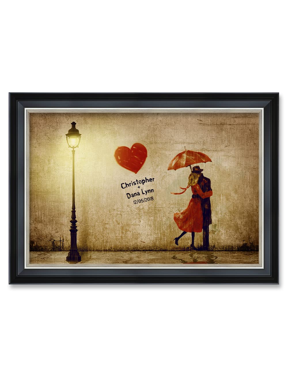 Ipic - Our First Kiss Personalized Framed Wall Art With Names And Date On, Giclee Prints Framed With Solid Wood, Custom Memorial