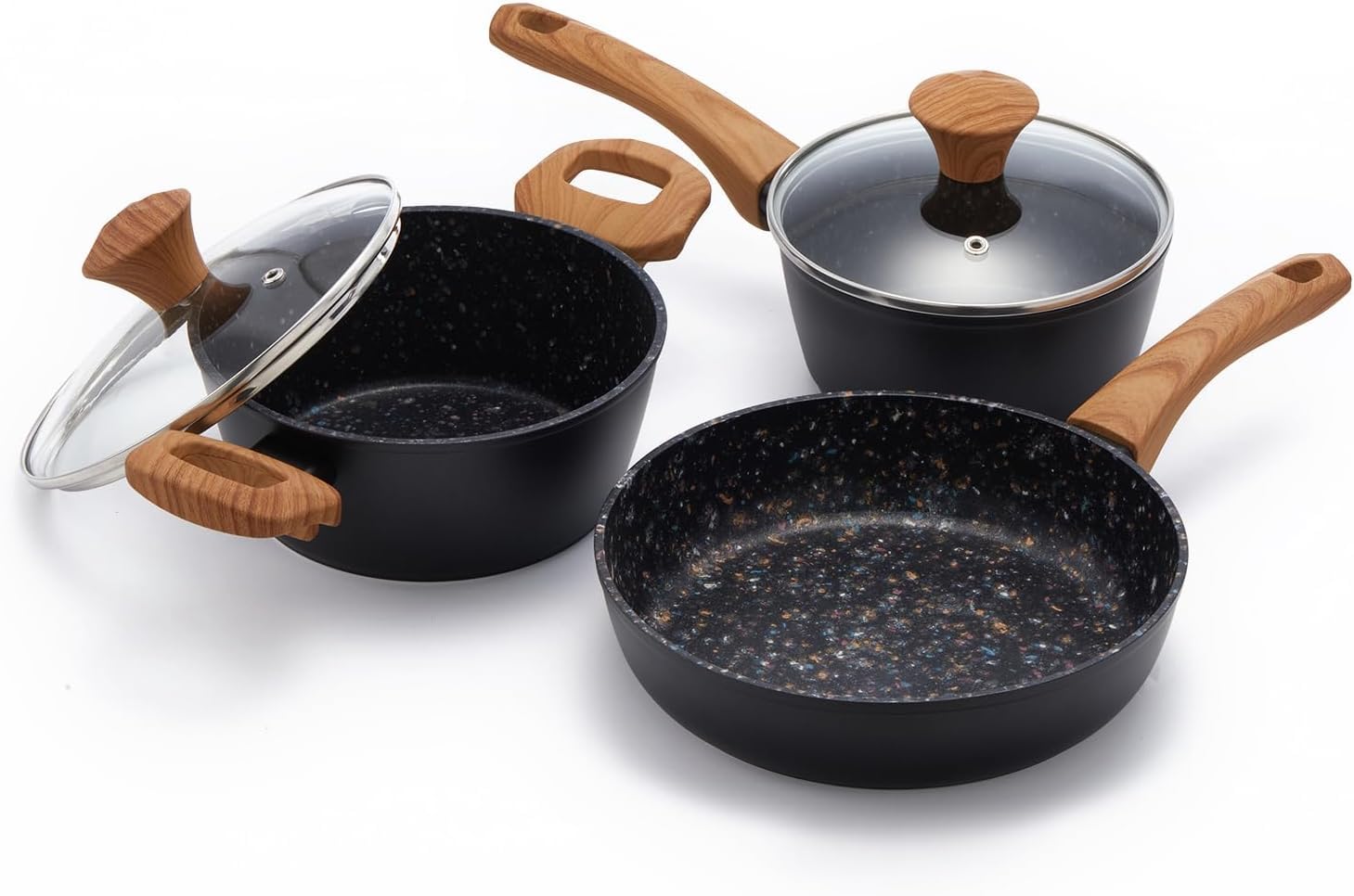 Jovire 3Piece Cookware Set | 9.25 inch Pan + 1.4/2.2QT Pots | Black