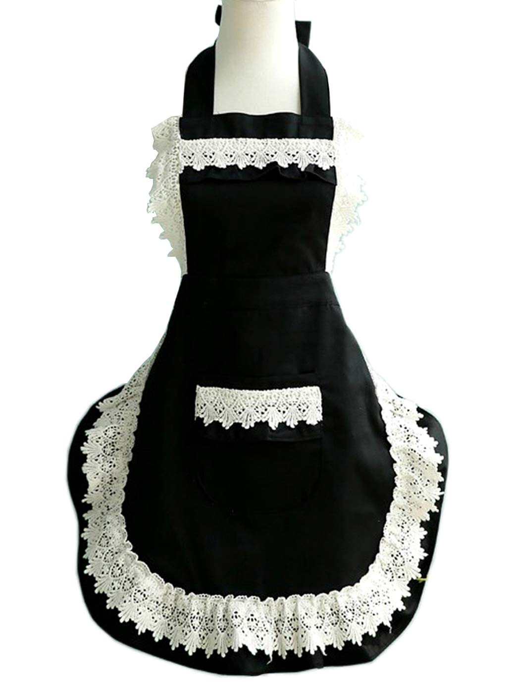 Hyzrz Lovely Home Work Adjustable Apron Shop Cake Kitchen Cooking Aprons For Women Girls With Pocket For Gift,Black