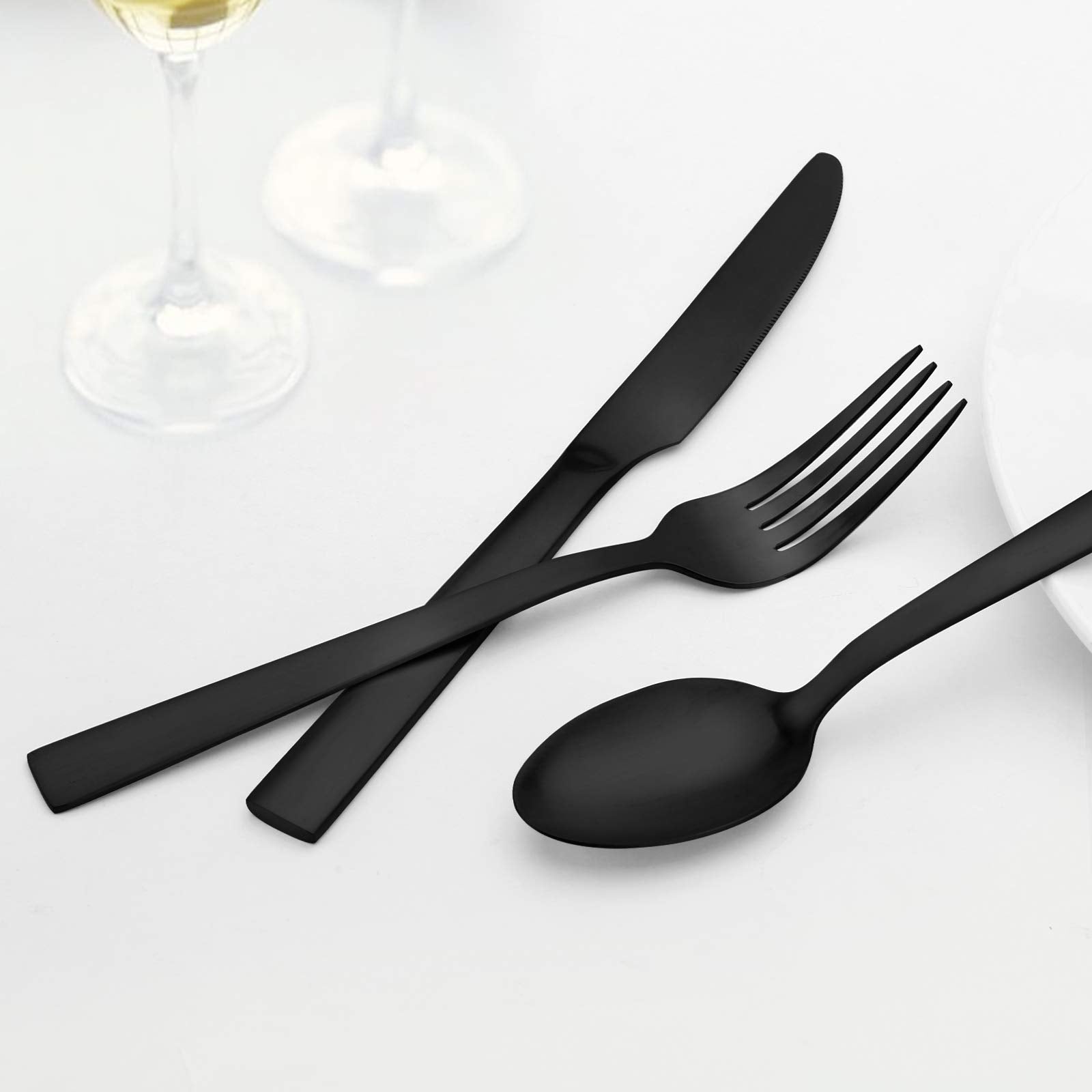 O.C.E. Matte Black Silverware Set, Stainless Steel Flatware Set, 20 Piece Tableware Cutlery Sets For Home Kitchen Restaurant, Se