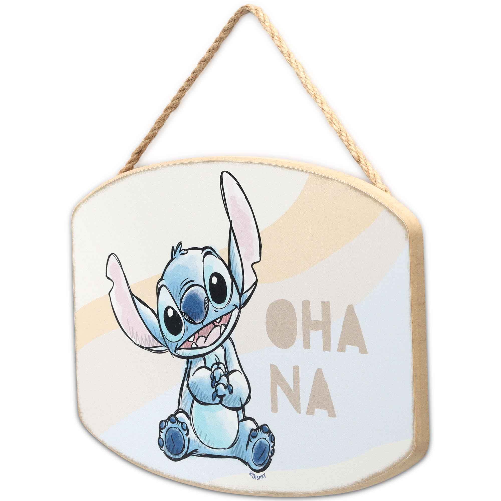 Disney Lilo And Stitch Ohana Pastel Hanging Wood Wall Decor - Adorable Stitch Sign For Home Decorating