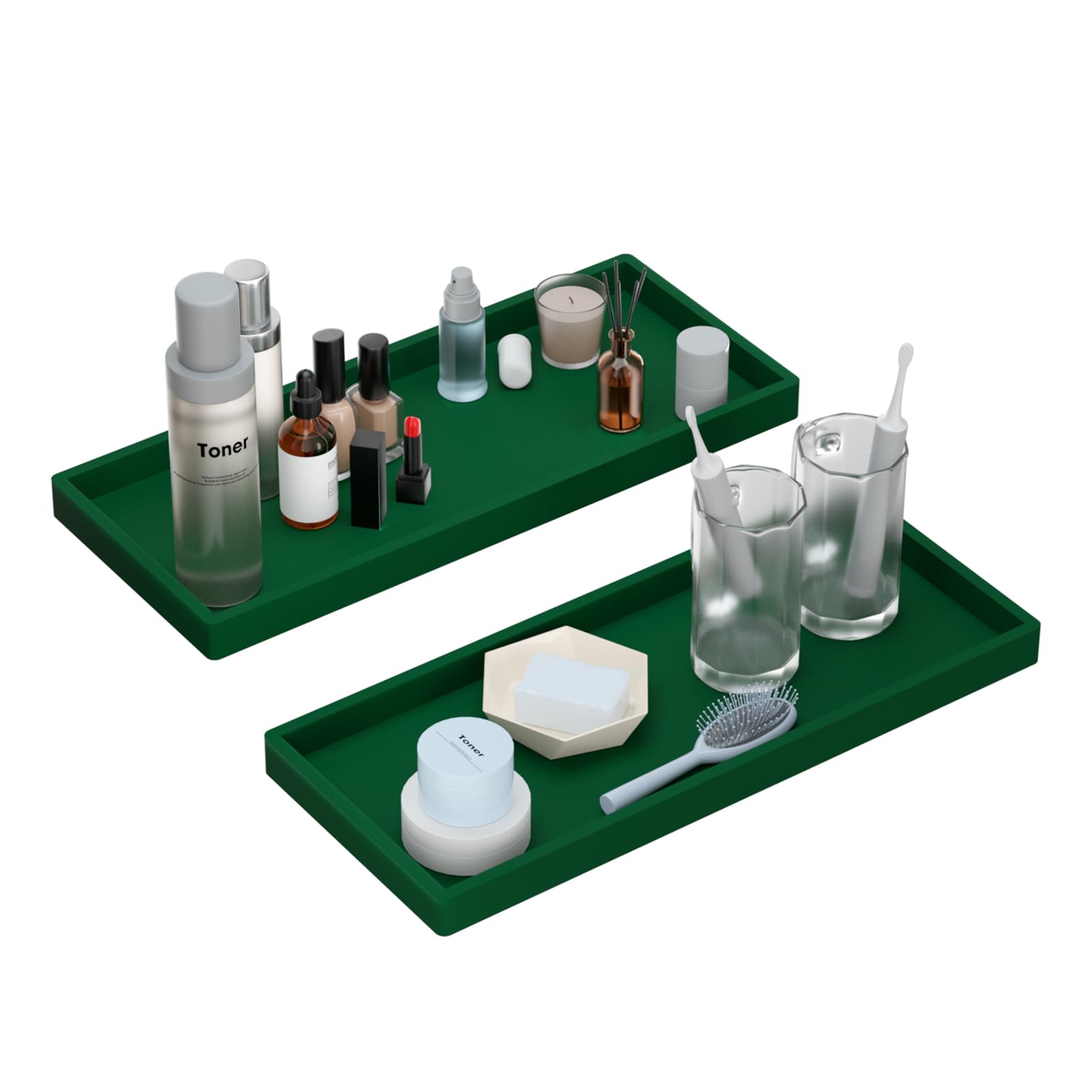 Bbk Bathroom Vanity Tray 11.8 In- 2 Pack(Large) Silicone Bathroom Tray For Counter, Perfume Key Trinket Ring Tray, Decor Soap Di