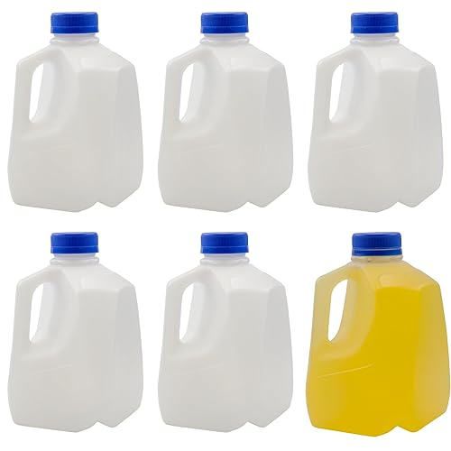 Cornucopia 32oz Plastic Jugs (6-Pack); 1-Quart / 32-Ounce Bottles with Caps for Juice  Water  Sports and Protein Drinks and Milk  BPA-Free