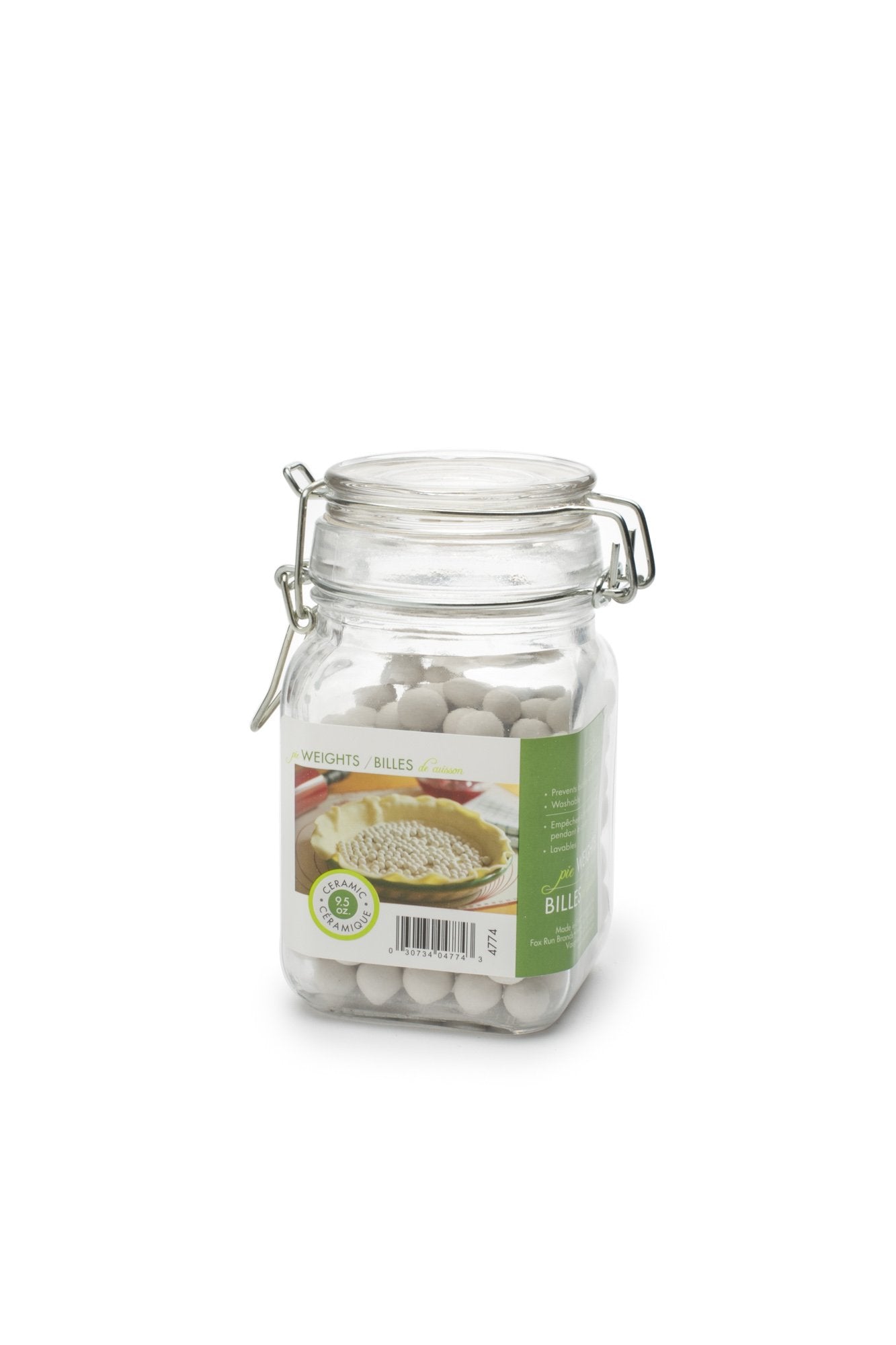 Fox Run Ceramic Pie Crust Baking Weights, 8.8-Ounce, Glass Storage Jar