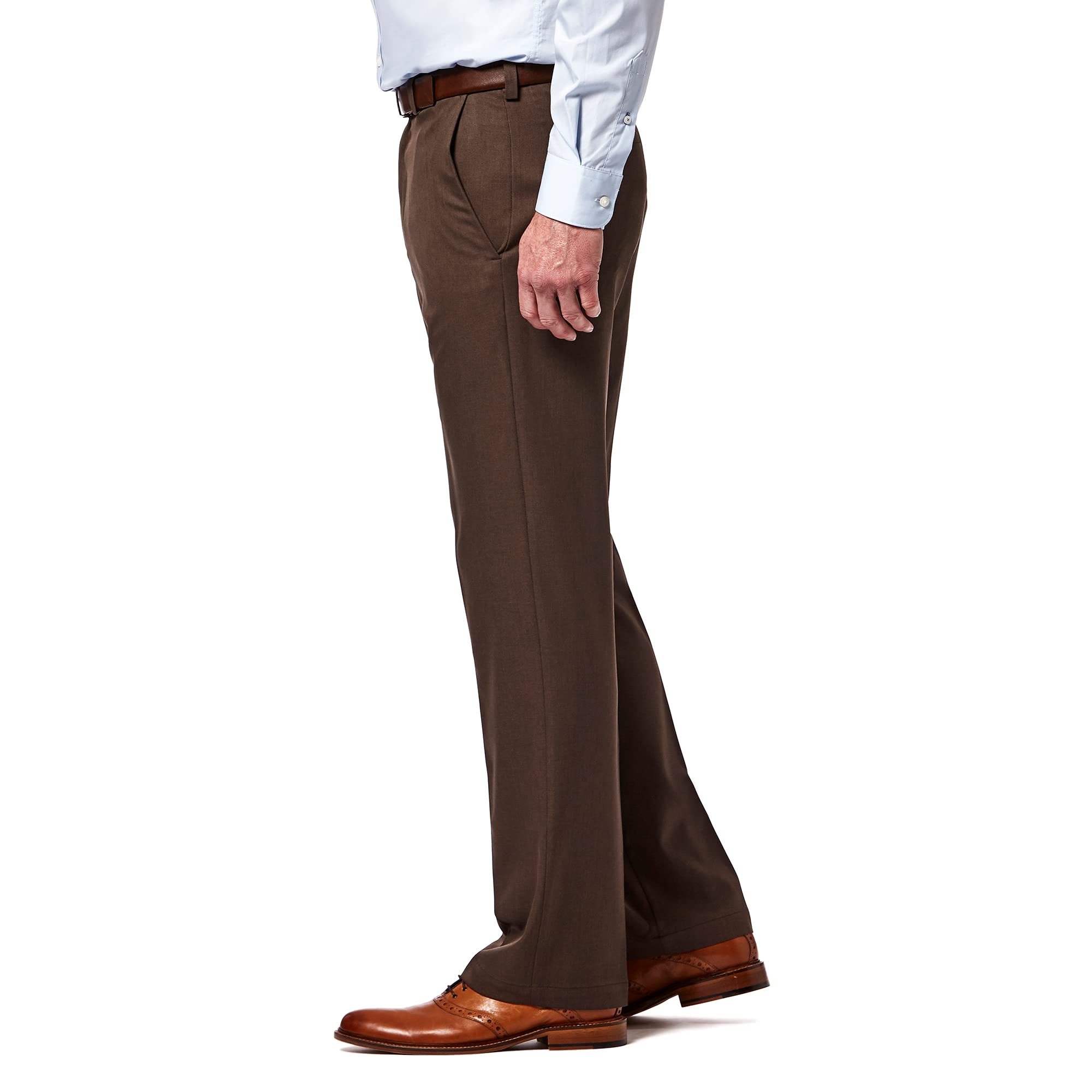 Haggar Mens Cool 18 Pro Classic Fit Flat Front Pant - Regular And Big  Tall Sizes, Brown Heather, 34W X 29L