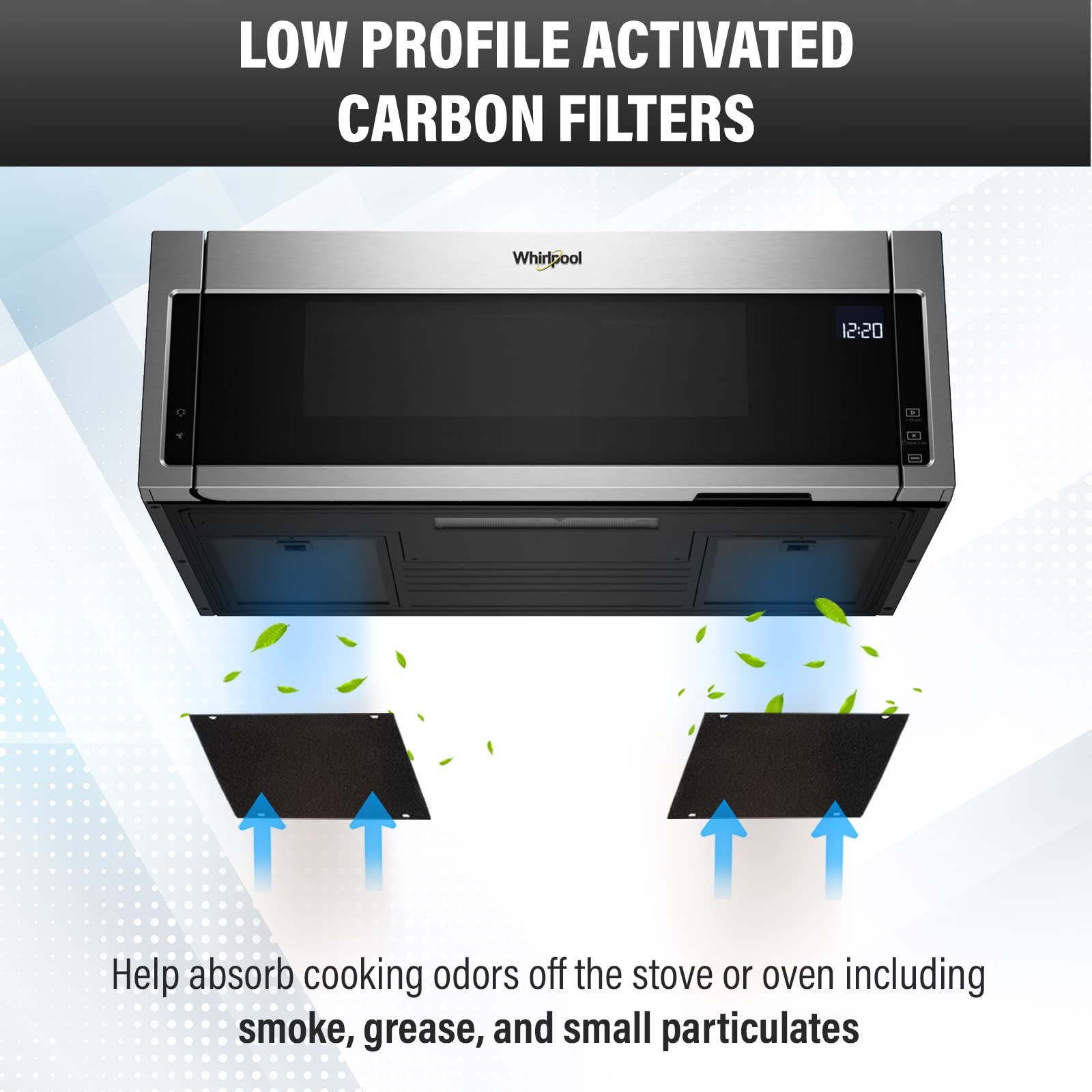 2 Pack Replacement Air Filters For Whirlpool Low Profile Microwave Oven - Activated Charcoal Filters For Over The Range Microwav