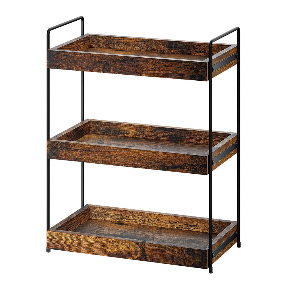SANRETAHO Bathroom Counter Organizer, 3-Tier Wood Spice Rack Organizer for Kitchen Counter, Vanity Skincare Organizers Shelf for