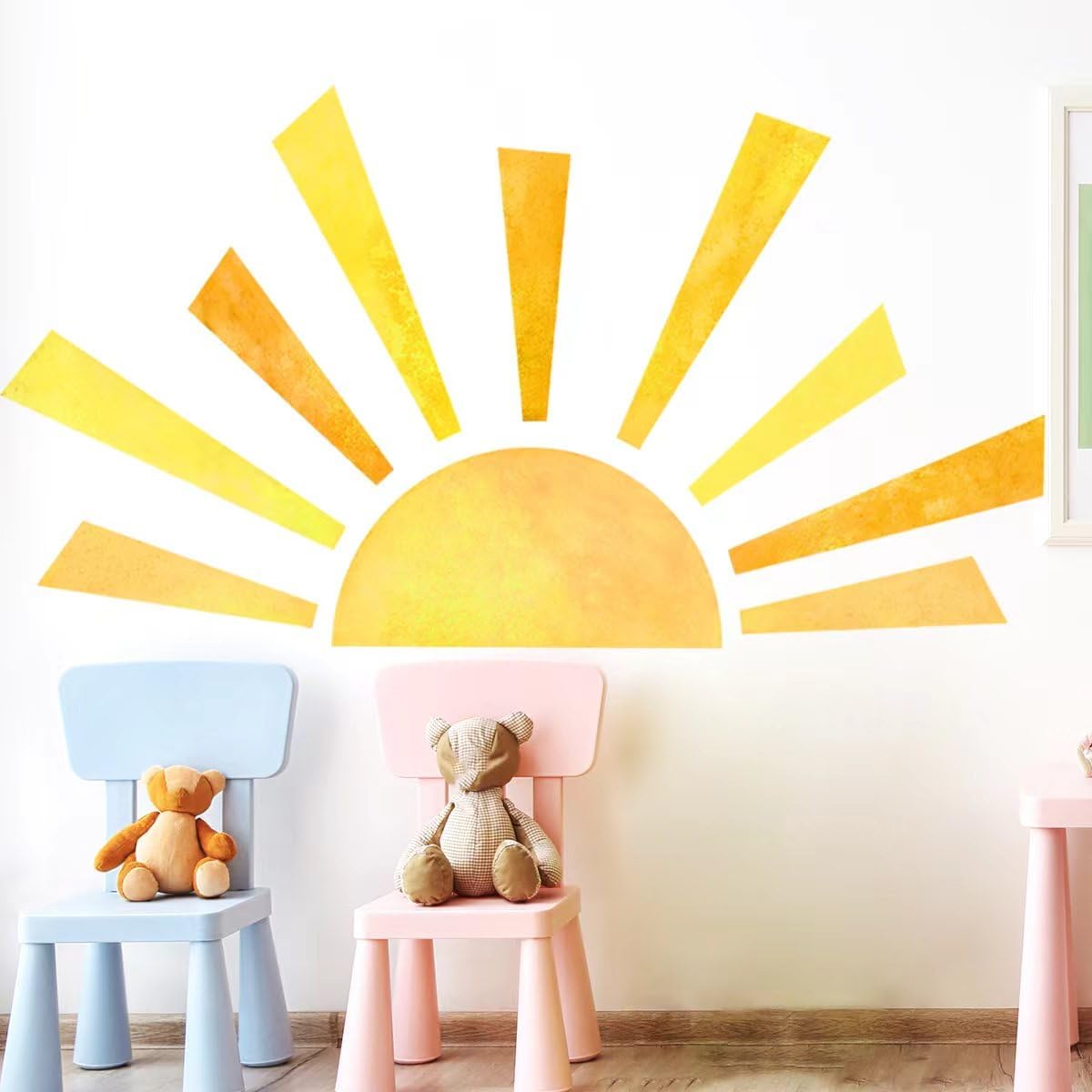 42 X 23.5 Inch Half Sun Wall Decals Watercolor Sun Wall Stickers Removable Peel And Stick Modern Wall Decals Sunshine Wall Stick
