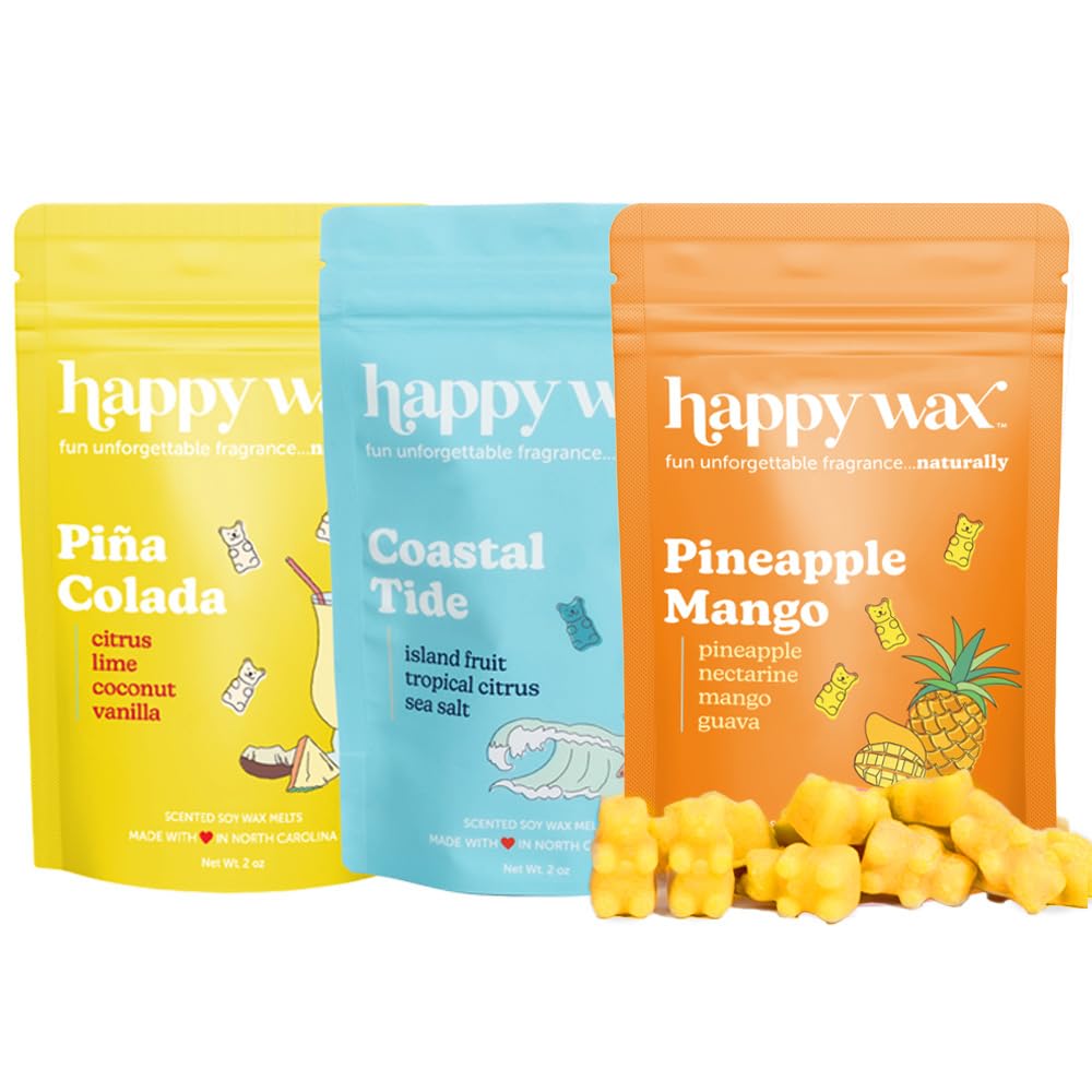 Happy Wax Beach Mix Premium Scented Natural, Non Toxic Soy Wax Melts - 6 Total Oz. of Scented Wax Melts. Includes: Pina Colada,