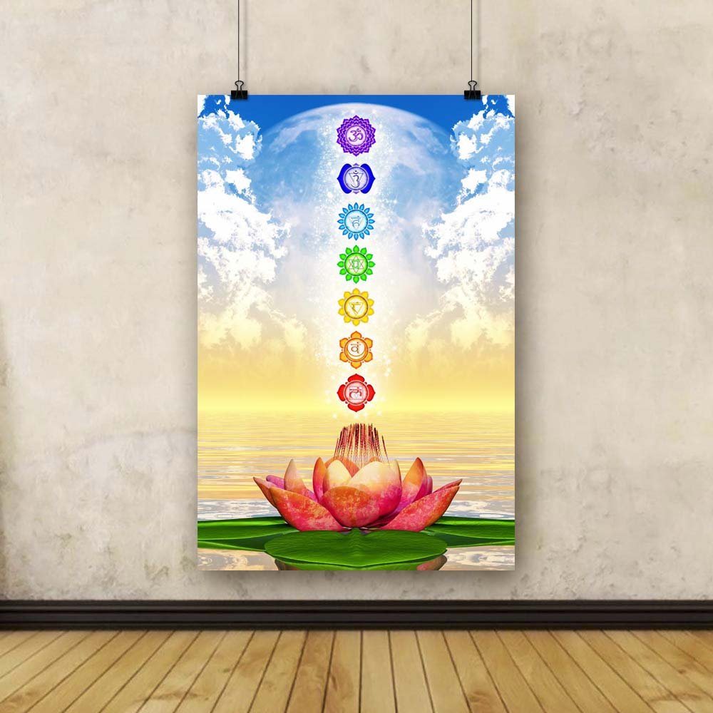 Pitaara Box Sacred Lotus & Chakras D1 | Unframed Canvas Painting for Bedroom & Living Room | 18 x 27 inch (46 x 69 cms)