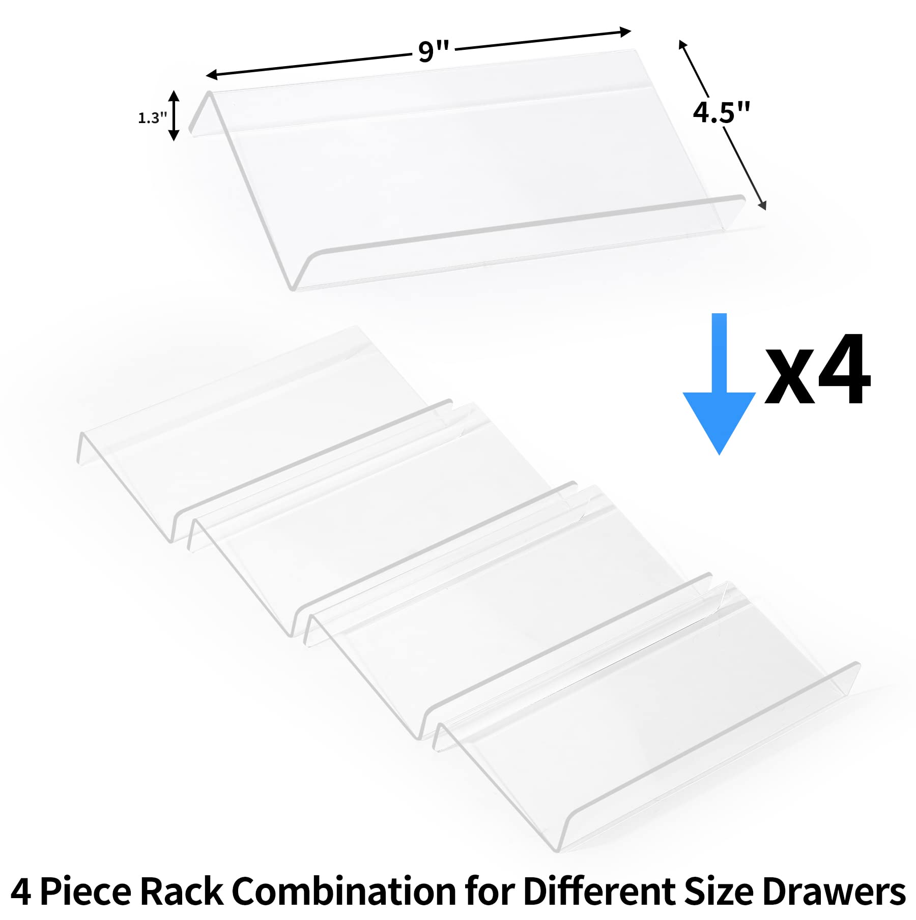 Clear Acrylic Spice Drawer Organizer, 4 Tier- 1 Set Seasoning Jars Drawers Insert, Kitchen Spice Rack Tray for Drawer/Countertop