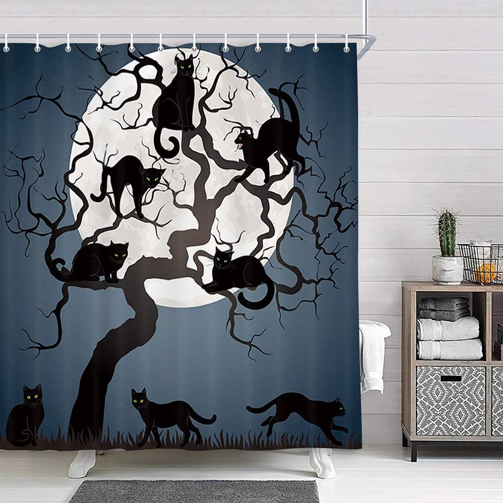 Nymb Halloween Shower Curtain, Bat With Pumpkin For Fall Shower Curtain, Polyester Fabric Waterproof Halloween Shower Curtains F