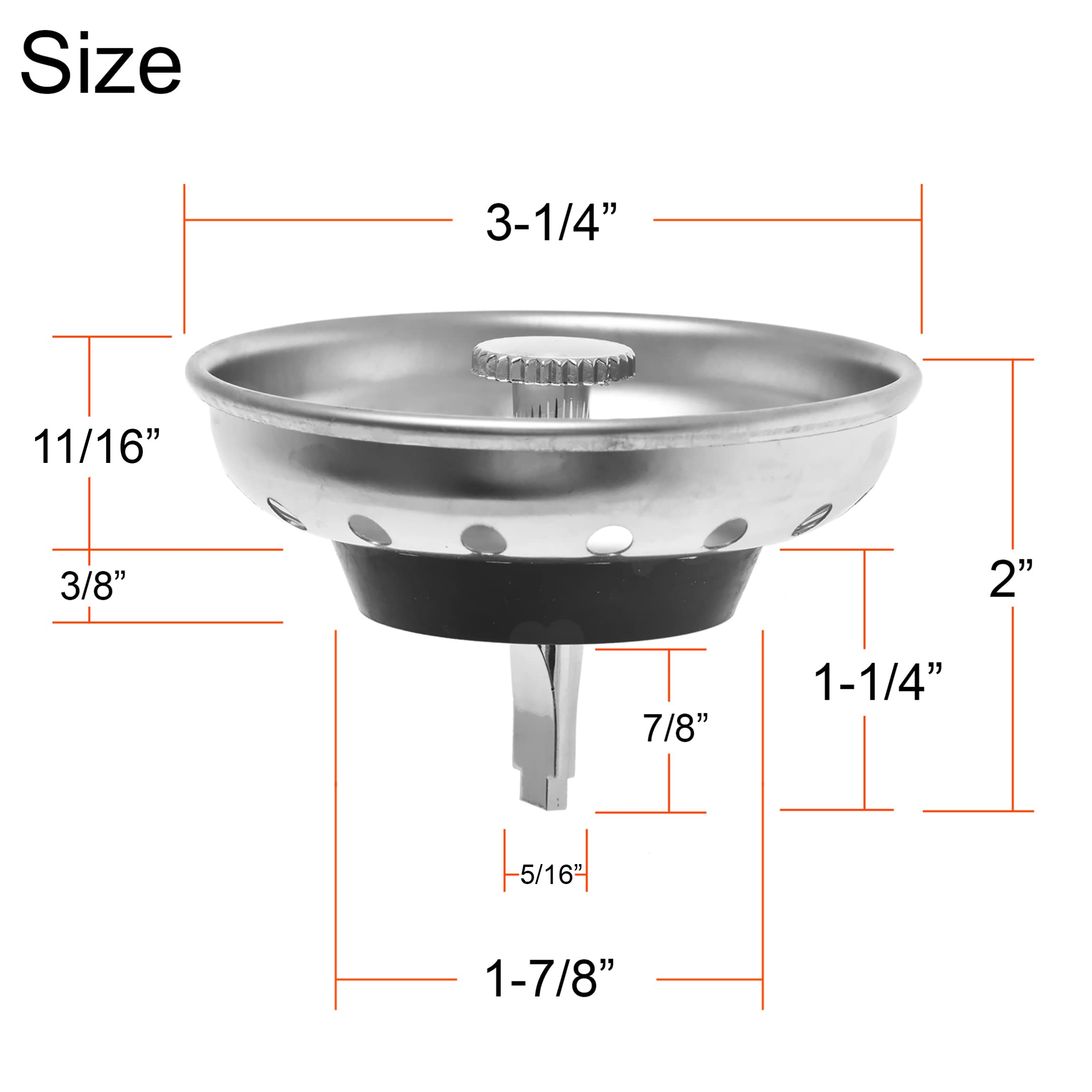 2 Pack - Kitchen Sink Strainer and Stopper Combo Basket Replacement for Standard 3-1/2 inch Drain  Stainless Steel Basket with Plastic Knob  Rubber Stopper Bottom - Hilltop Products