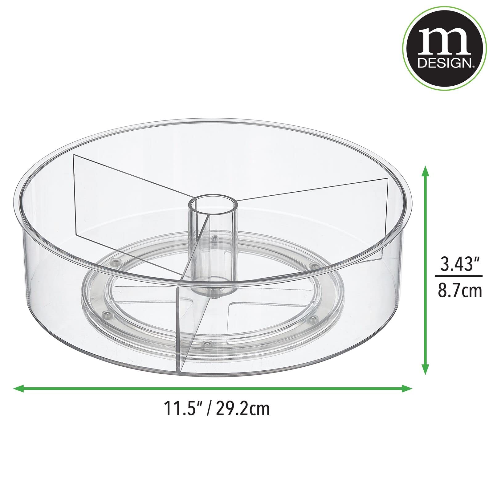 Mdesign Lazy Susan Turntable Divided Spinner For Kitchen/Bathroom, Pantry, Fridge, Cupboards Organizing, Fully Rotating Organize