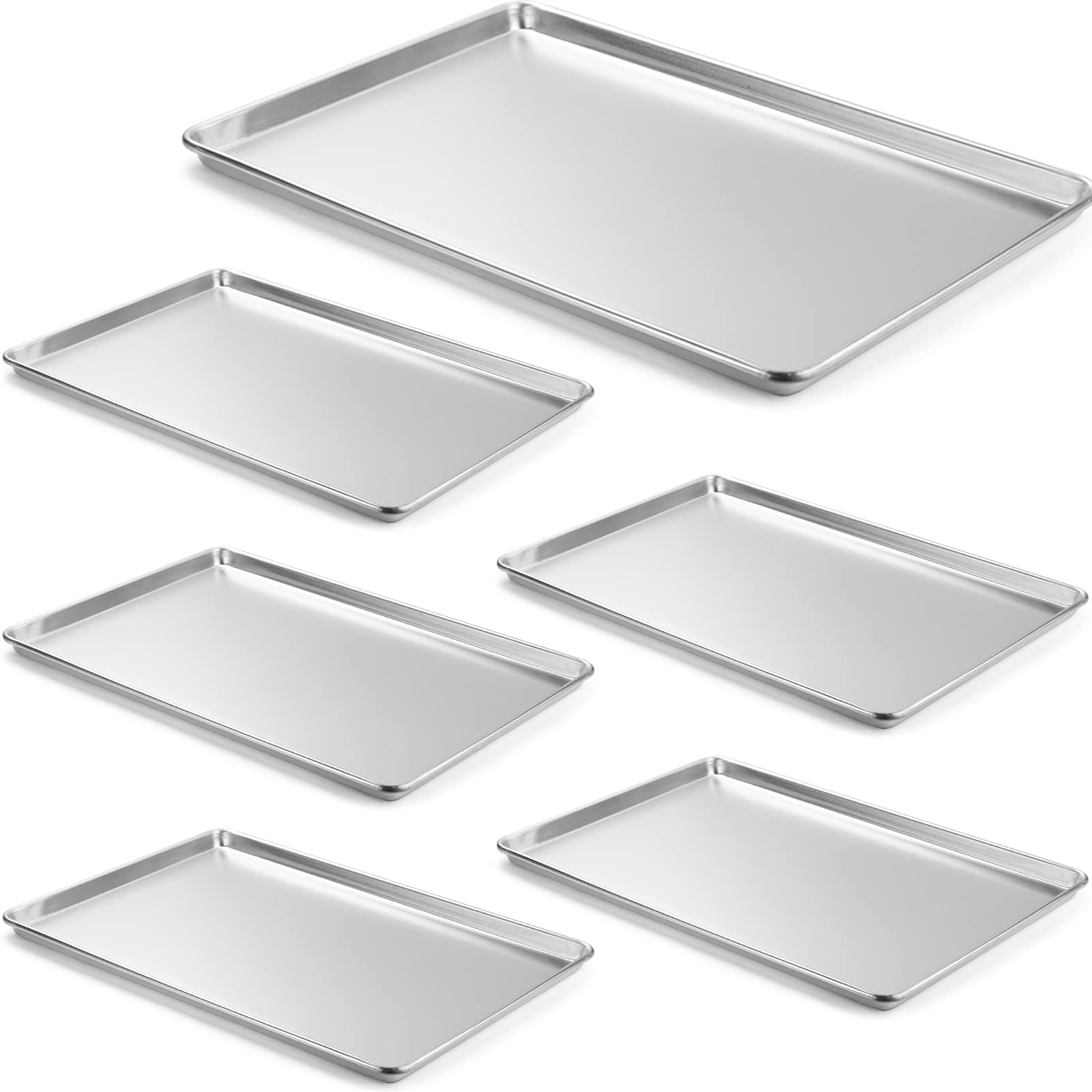 Curta 6 Pack Aluminum Sheet Pan, Nsf Listed Full Size 26 X 18 Inch Commercial Bakery Cake Bun Pan, Baking Tray