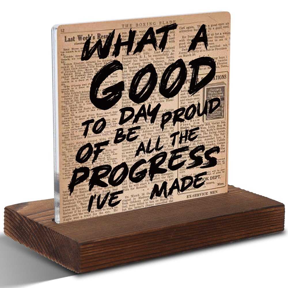 What a Good Day to Be Proud    Motivational Mini Plaque, Vintage Newspaper Style Inspirational Quote Sign, 4x4 Inch Progress Wal