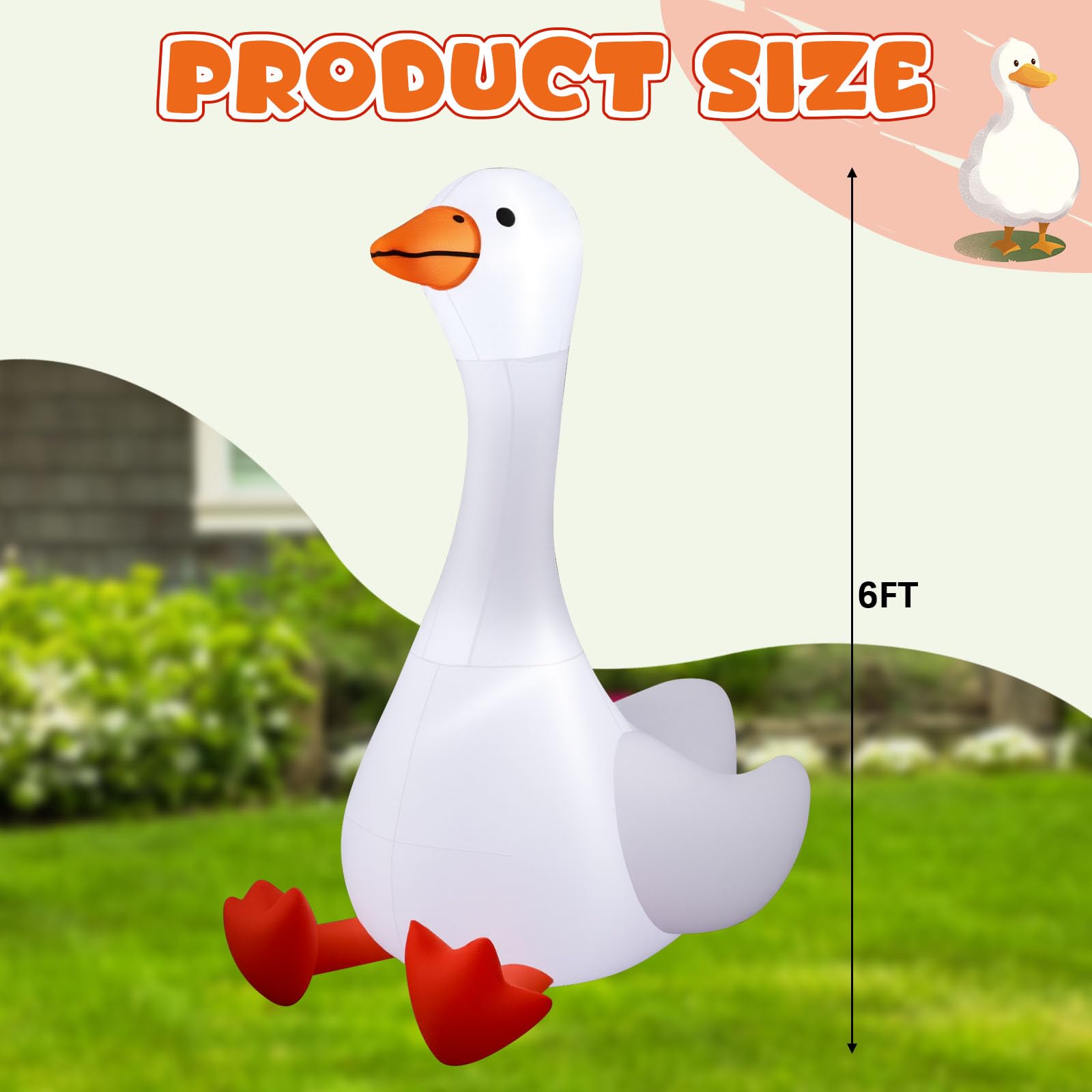 Leyndo 6 ft Christmas Porch Goose Inflatable Outdoor Decoration Large Xmas Cute Silly Goose Blow up Yard Decor with Built-in LED