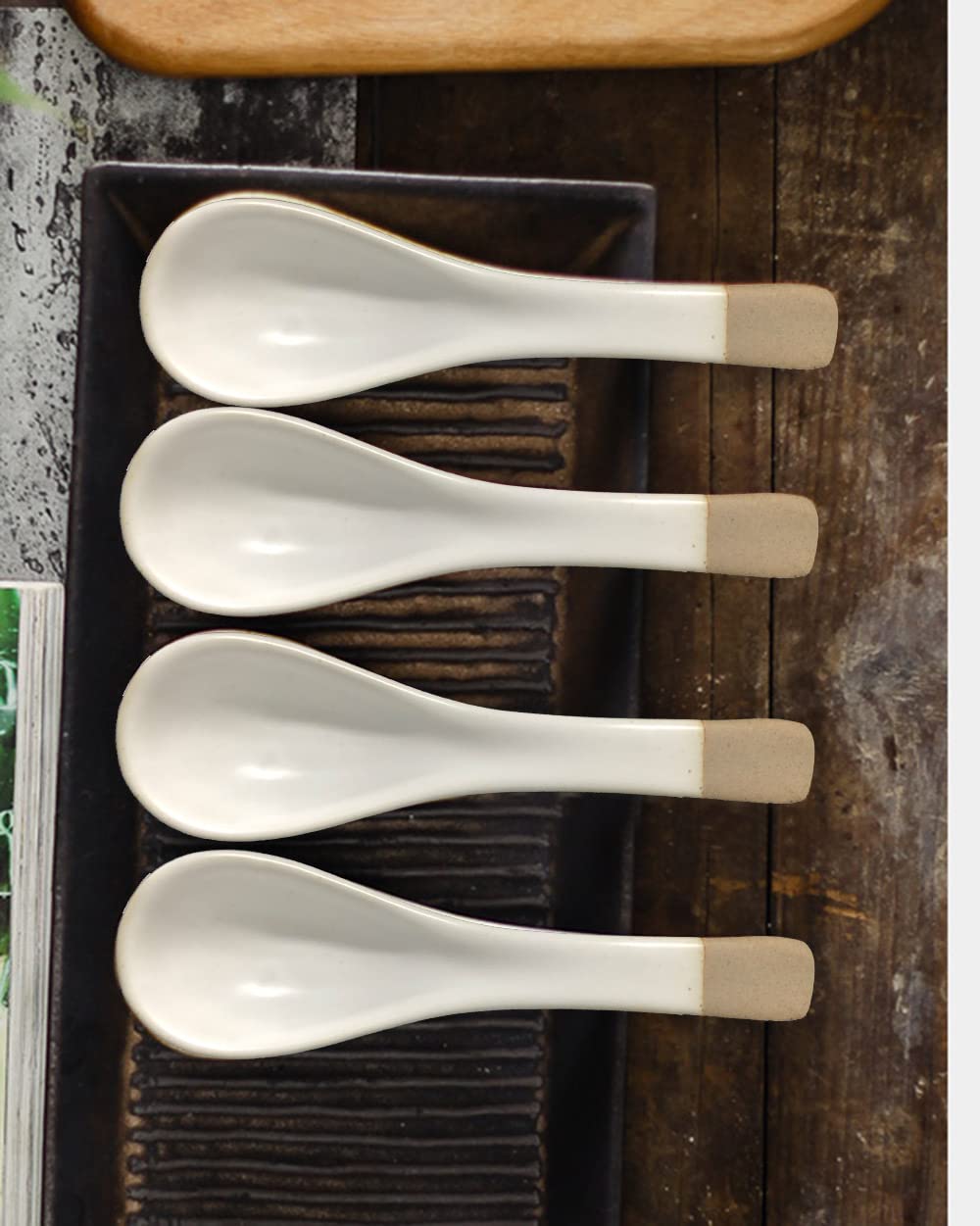 123Arts 4Pcs Ceramic Japanese Retro Soup Spoons Dessert Spoons