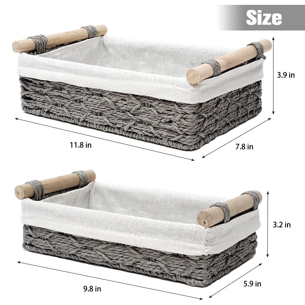DUOER Storage Basket Wicker Baskets for Organizing Storage Bins for Countertop Toilet Paper Storage Basket for Toilet Tank Top (Set of 2 Grey)