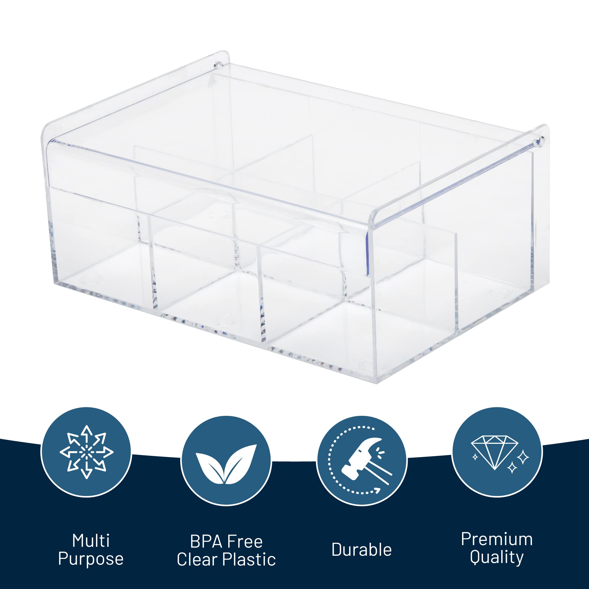 Royalhouse Acrylic Tea Bag Holder Storage Organizer, 6 Compartment Bpa Free Clear Plastic Tea Box With Lid, Multi-Purpose Storag