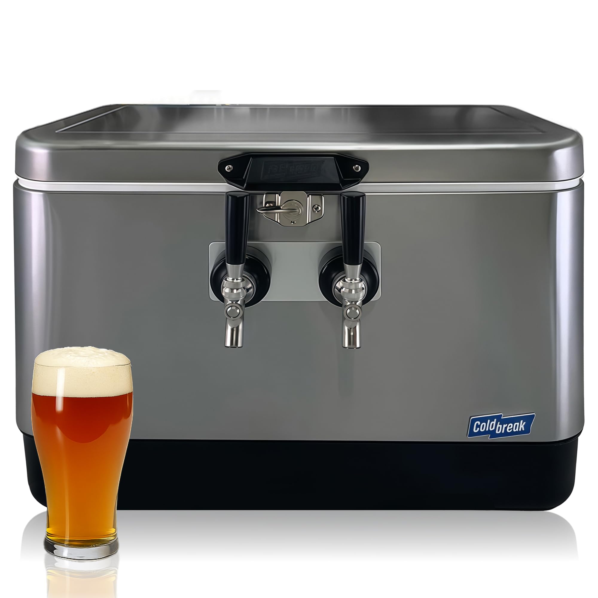 Coldbreak 2-Tap Jockey Box, 54 Quart Cooler with 50 Stainless Steel Coils, Front Input for Clean Setup, Heavy Duty Beverage-Gra