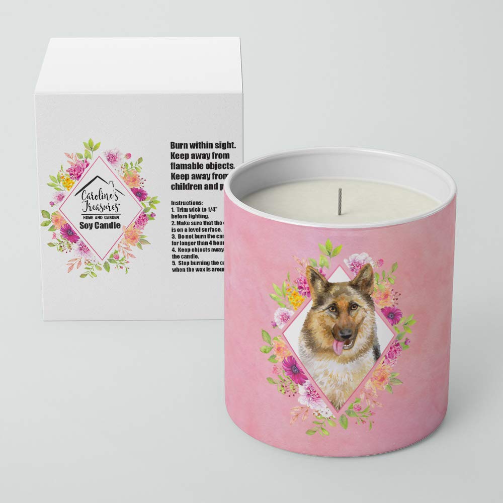 German Shepherd #1 Pink Flowers 10 oz Decorative Soy Candle CK4146CDL