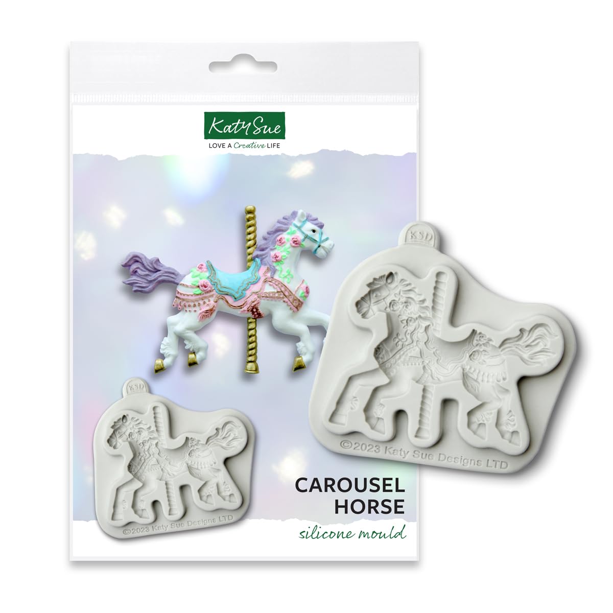 Katy Sue Carousel Horse Silicone Mold For Cake Decoratng & Craft - Makes A Beautifully Detailed Fairground Horse - Mold Size 3.2