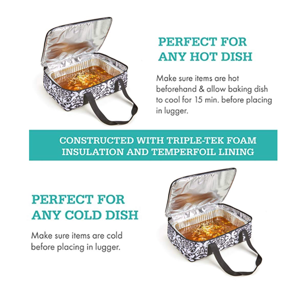 Fatolxx Insulated Casserole Dish Carrier Bag - Food Carriers For Hot Or Cold Travel Potluck Parties,Picnic,Cookouts,Beach(Black